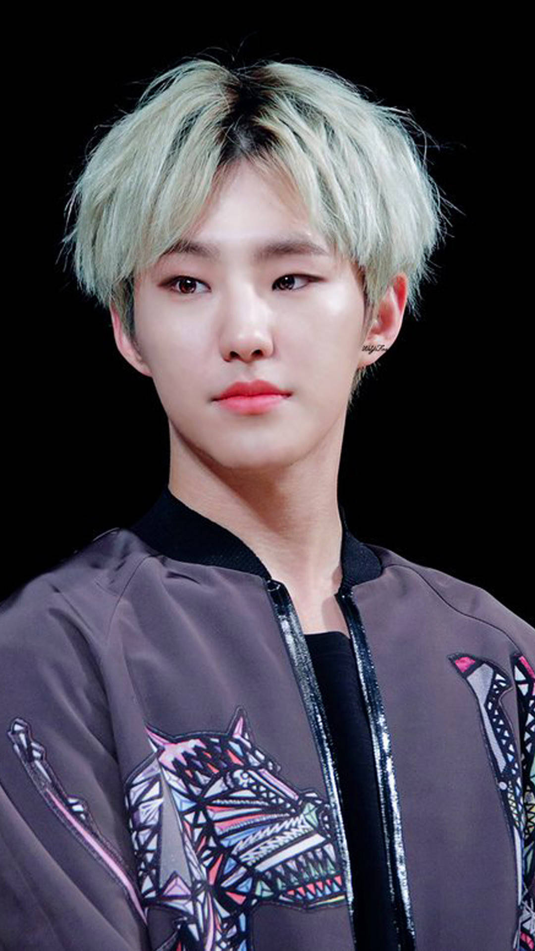 Hoshi, platinum blonde hair, geometric wolf embroidery, Full HD Phone Wallpaper