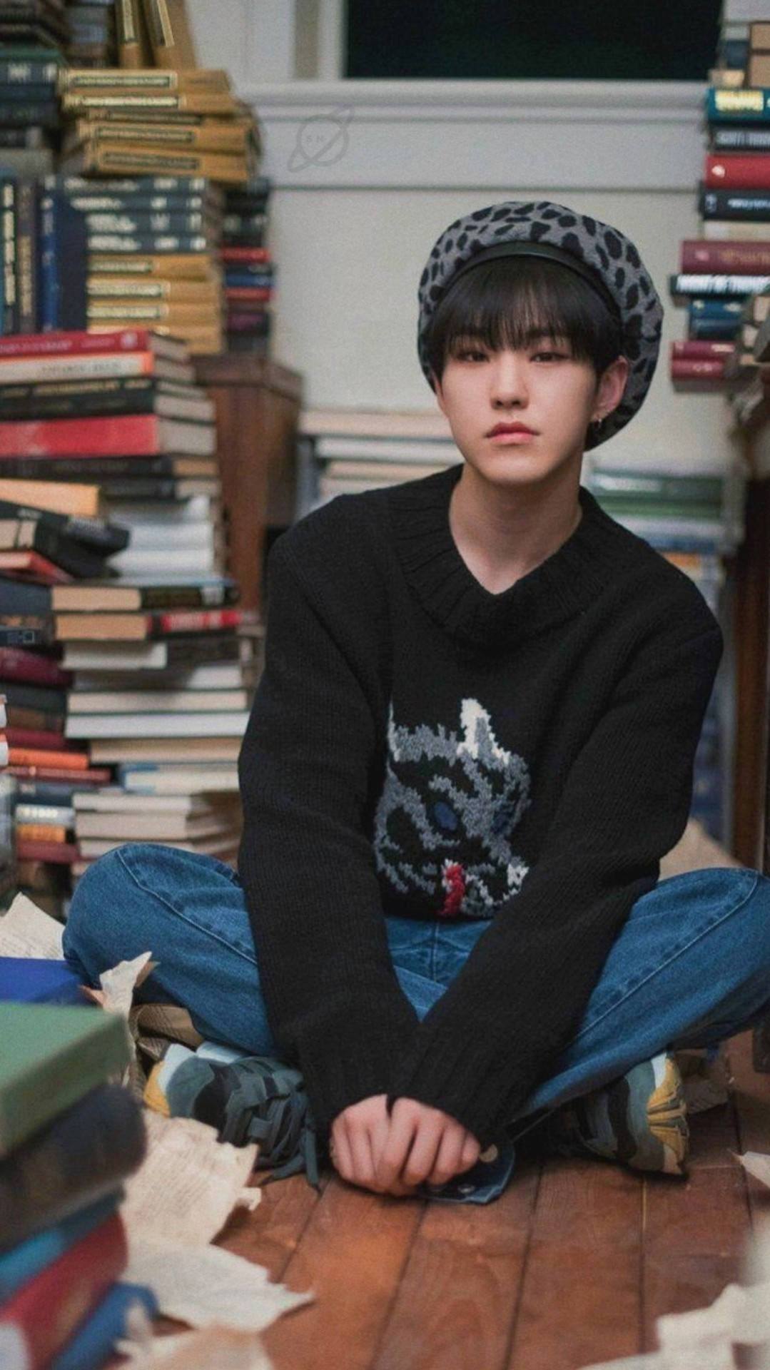 Hoshi, leopard-print hat, black sweater, Full HD Phone Wallpaper