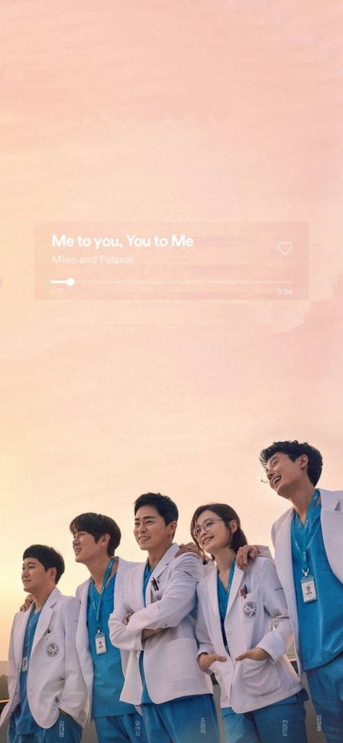 Hospital Playlist, white coats, soft peach sunset sky, SD Phone Wallpaper