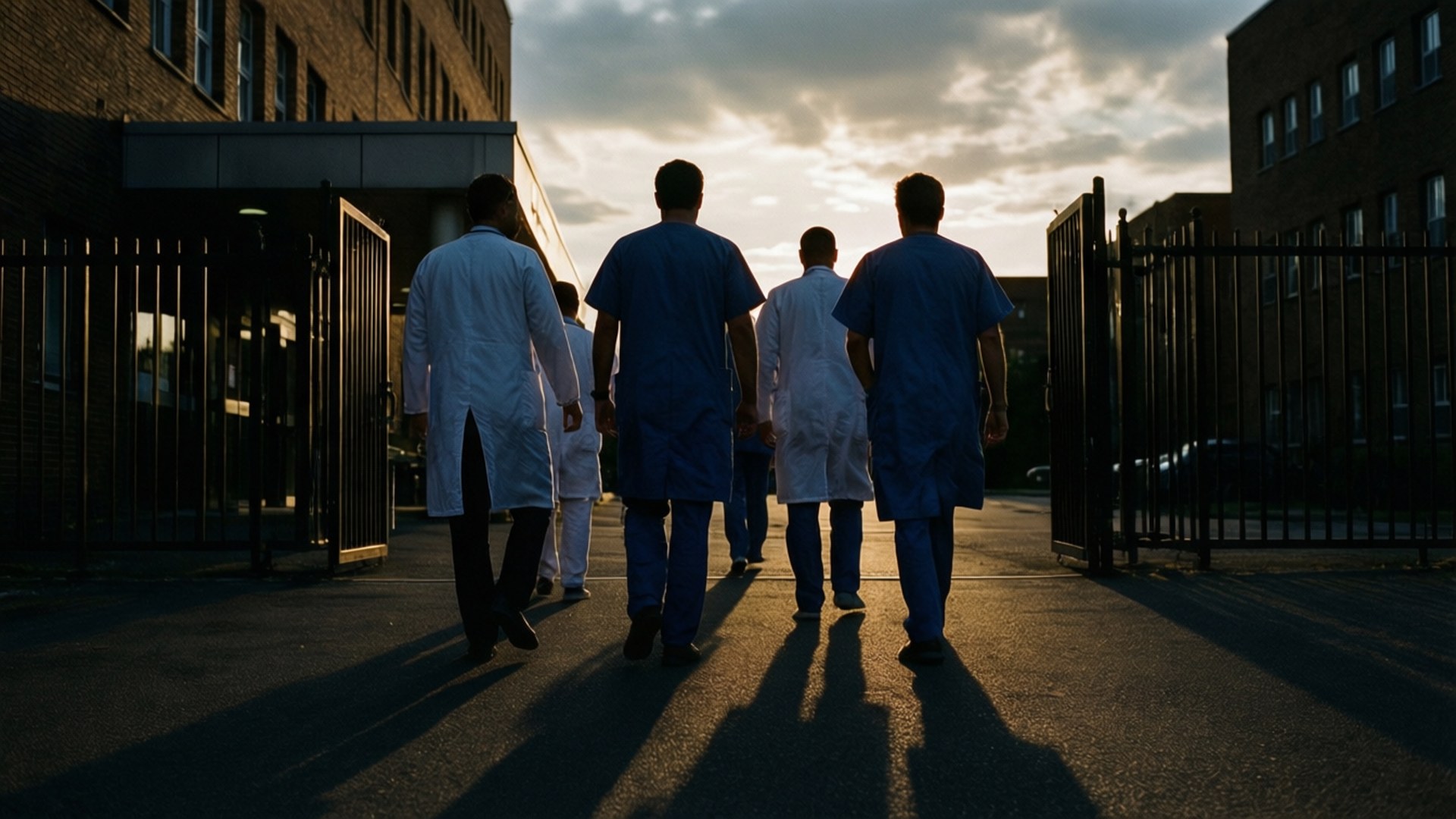 dusk, hospital, white coats, Full HD Desktop Wallpaper
