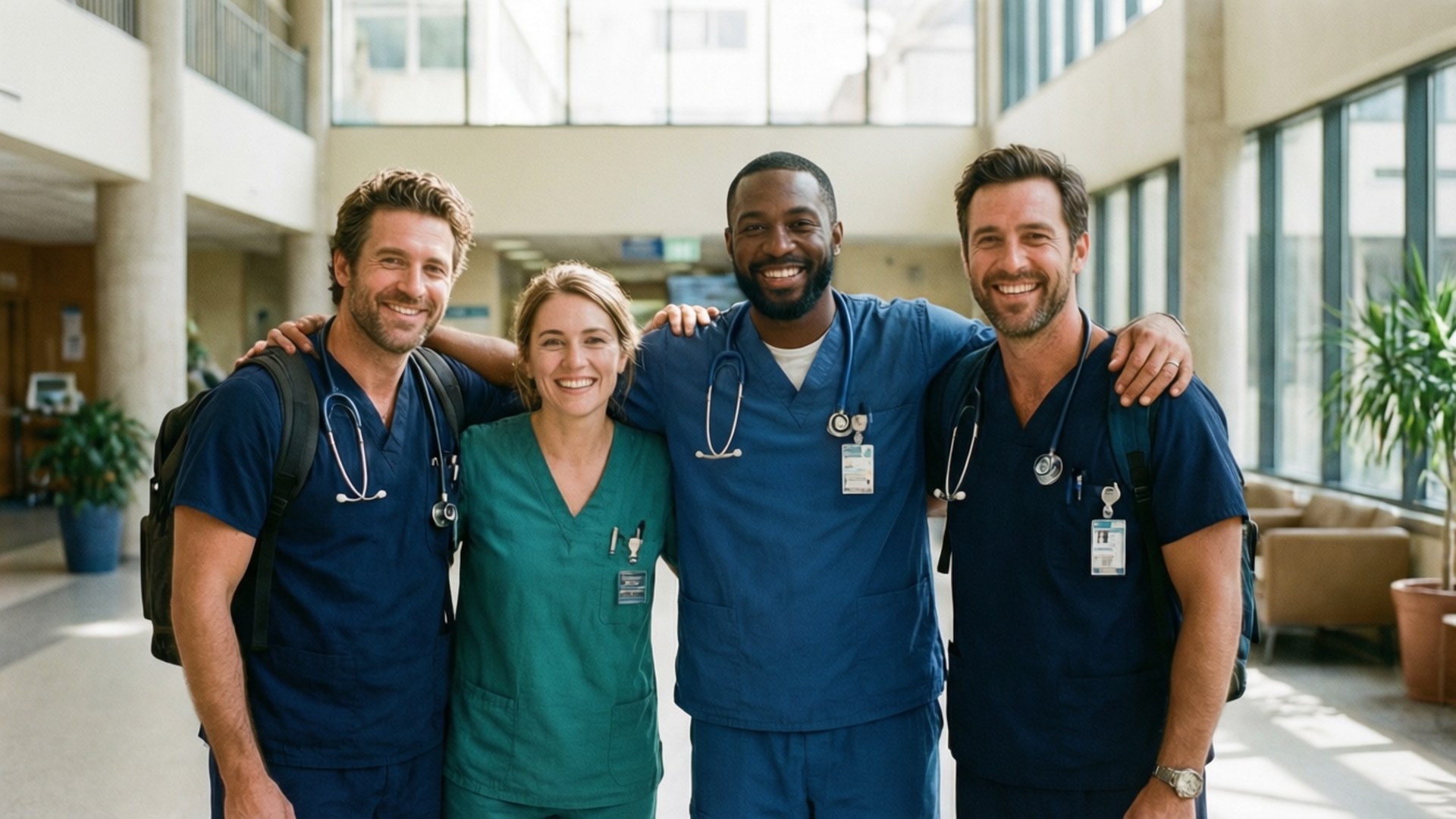Hospital Selfie, healthcare workers, scrubs, Full HD Desktop Wallpaper