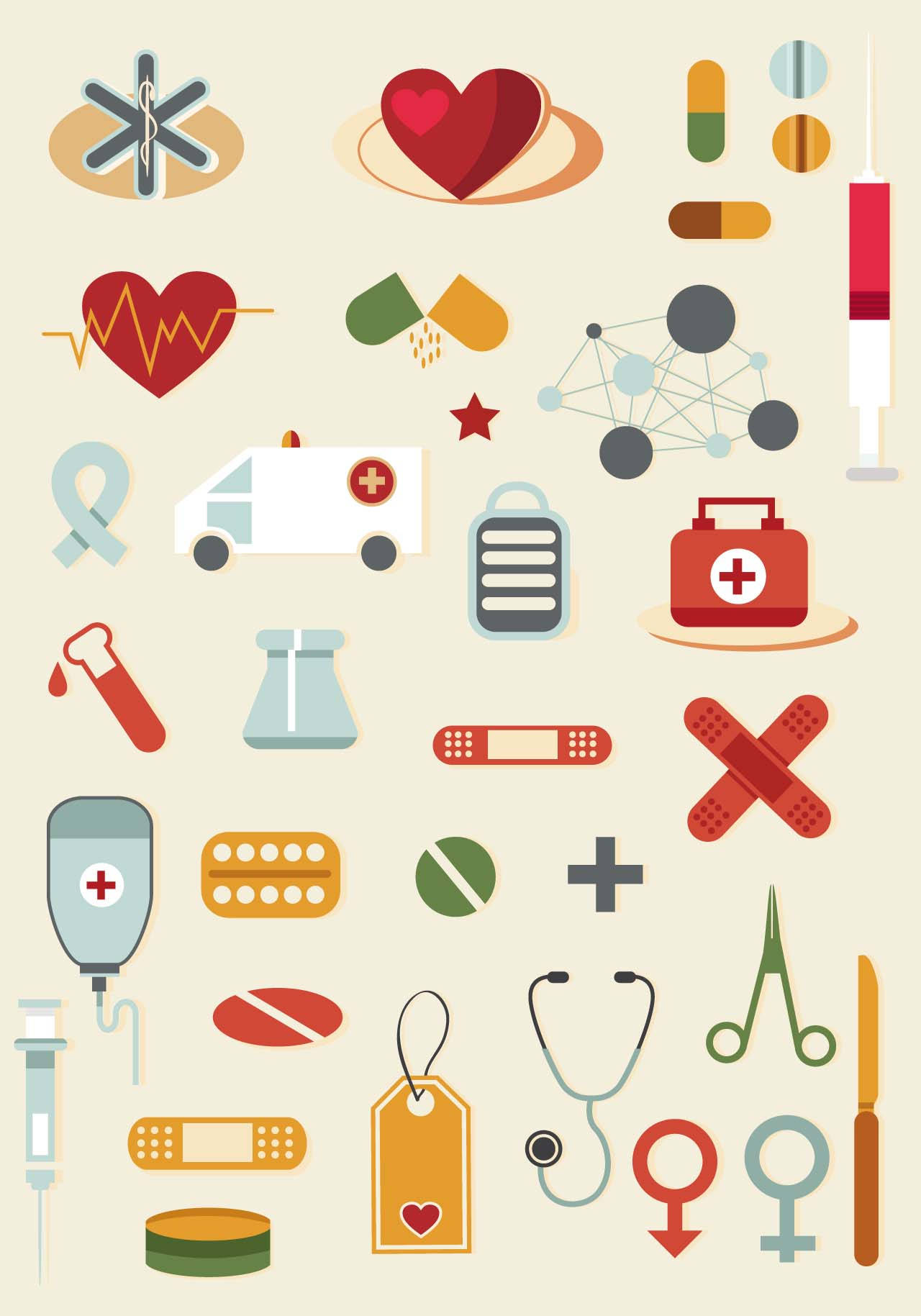 hospital tools and icons, flat design, medical icons, HD Phone Wallpaper