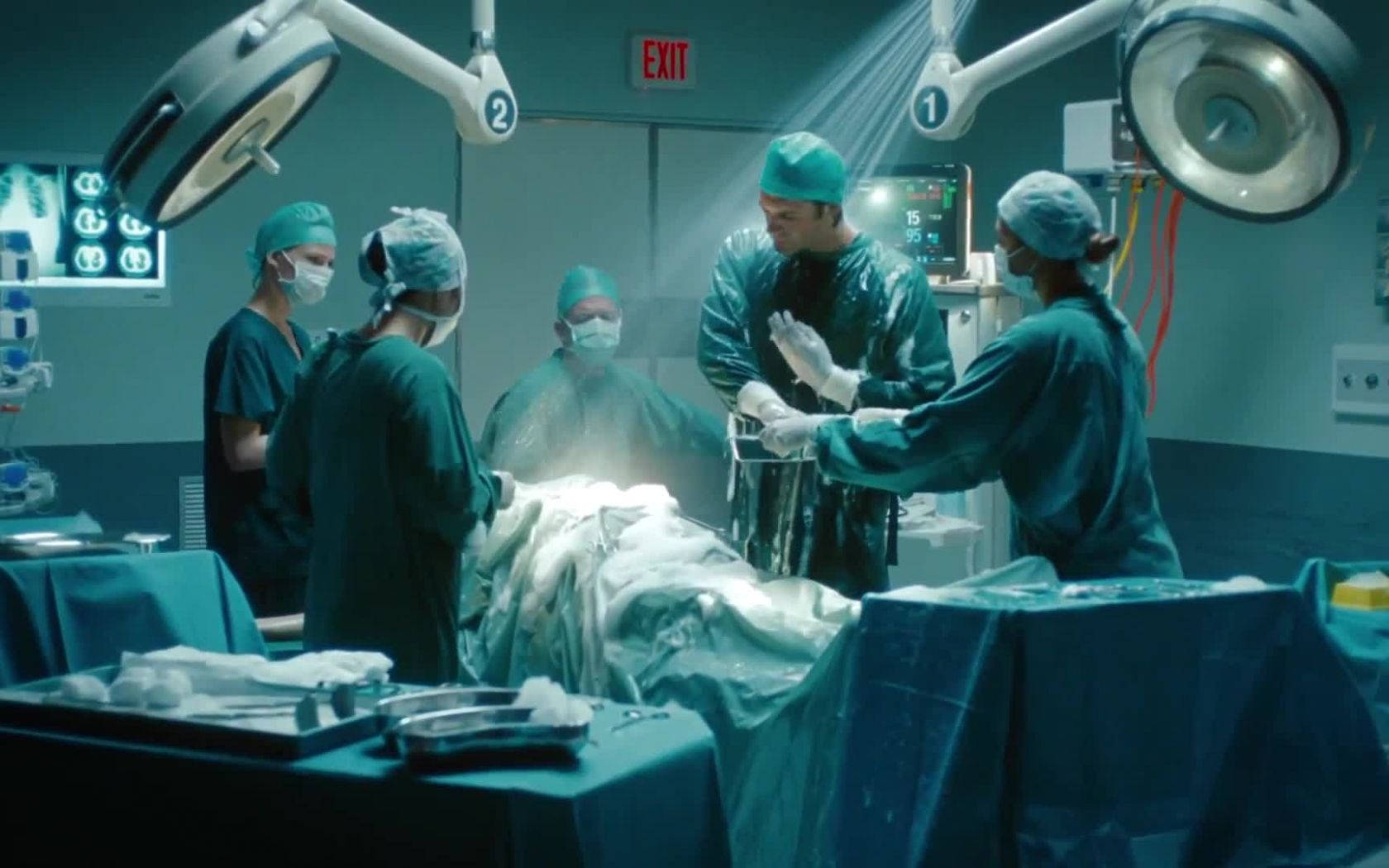 complete medical facility surgeon, green scrubs, masks, HD Desktop Wallpaper