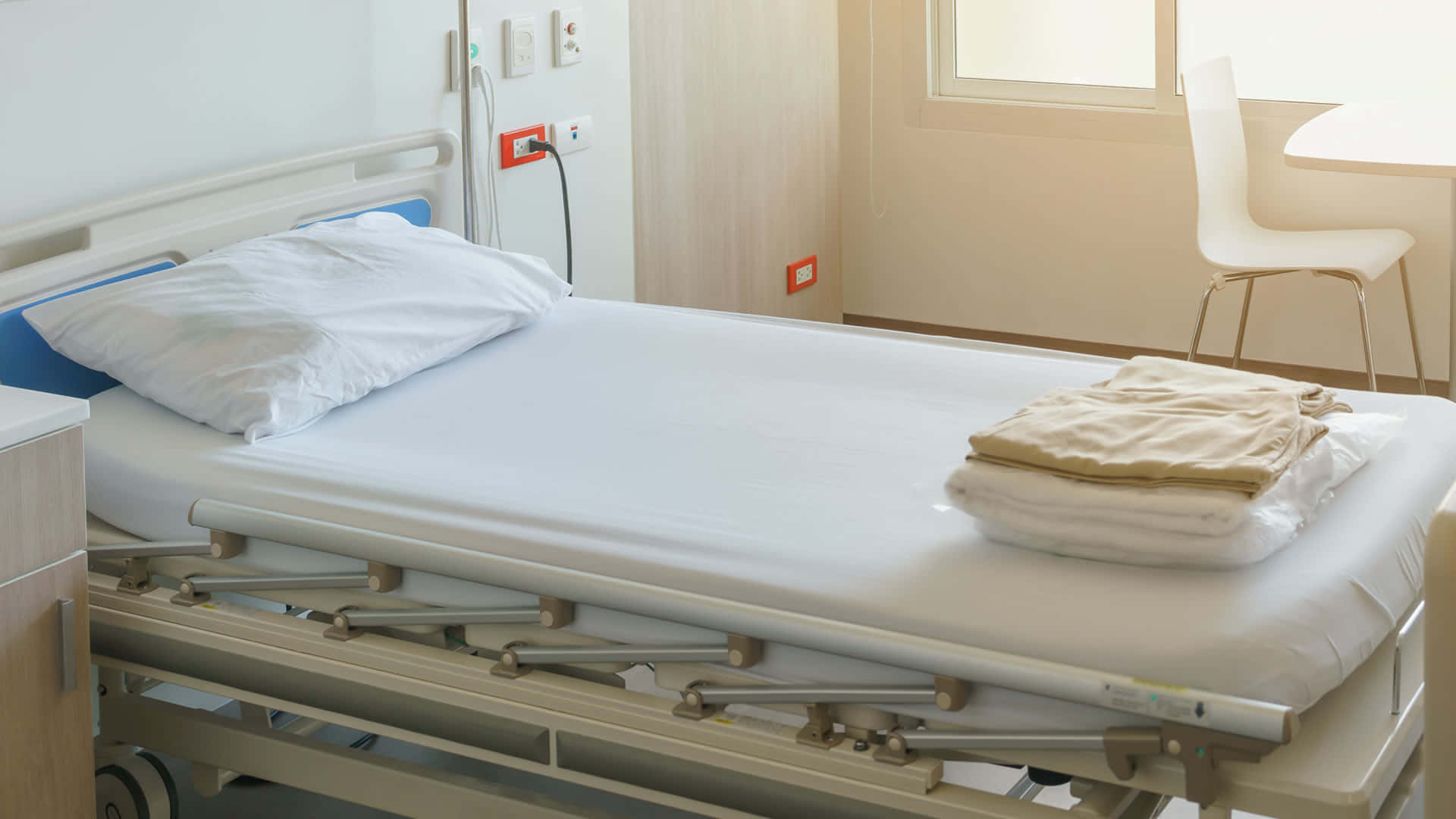 hospital bed, white bedsheet, clinical room, Full HD Desktop Wallpaper