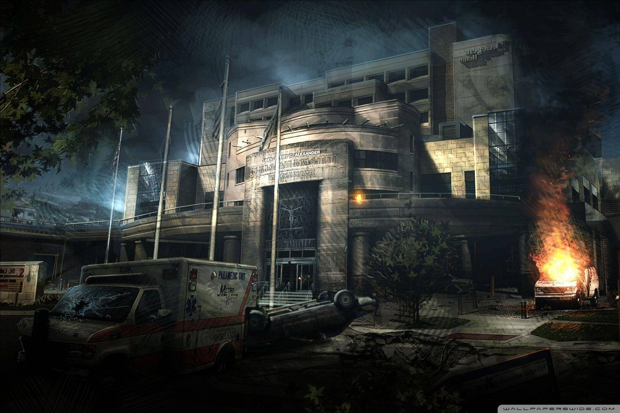 abandoned hospital, exterior, apocalypse, Full HD Desktop Wallpaper