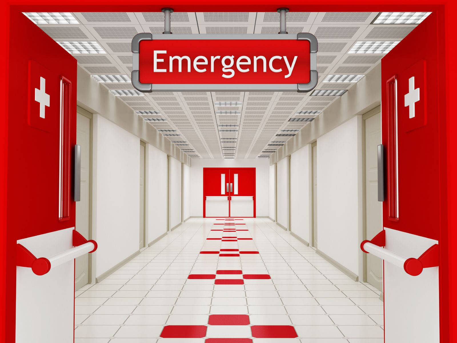 red and white checkered floor, emergency room entrance, bold red sign, HD Desktop Wallpaper