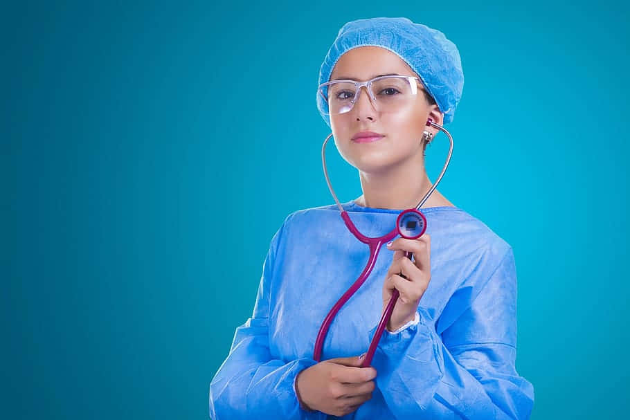 nursing, blue surgical attire, red stethoscope, SD Desktop Wallpaper