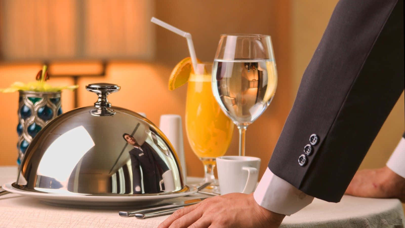 Hospitality, black suit, silver cloche, HD Desktop Wallpaper