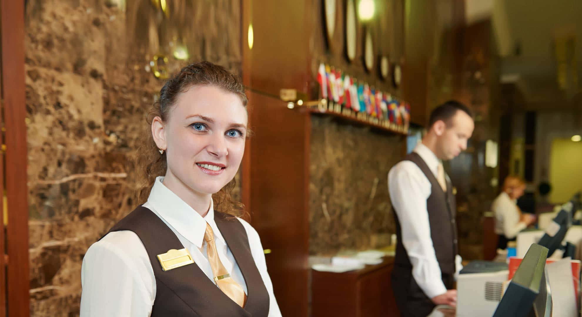 hospitality, brown vest, white shirt, Full HD Desktop Wallpaper