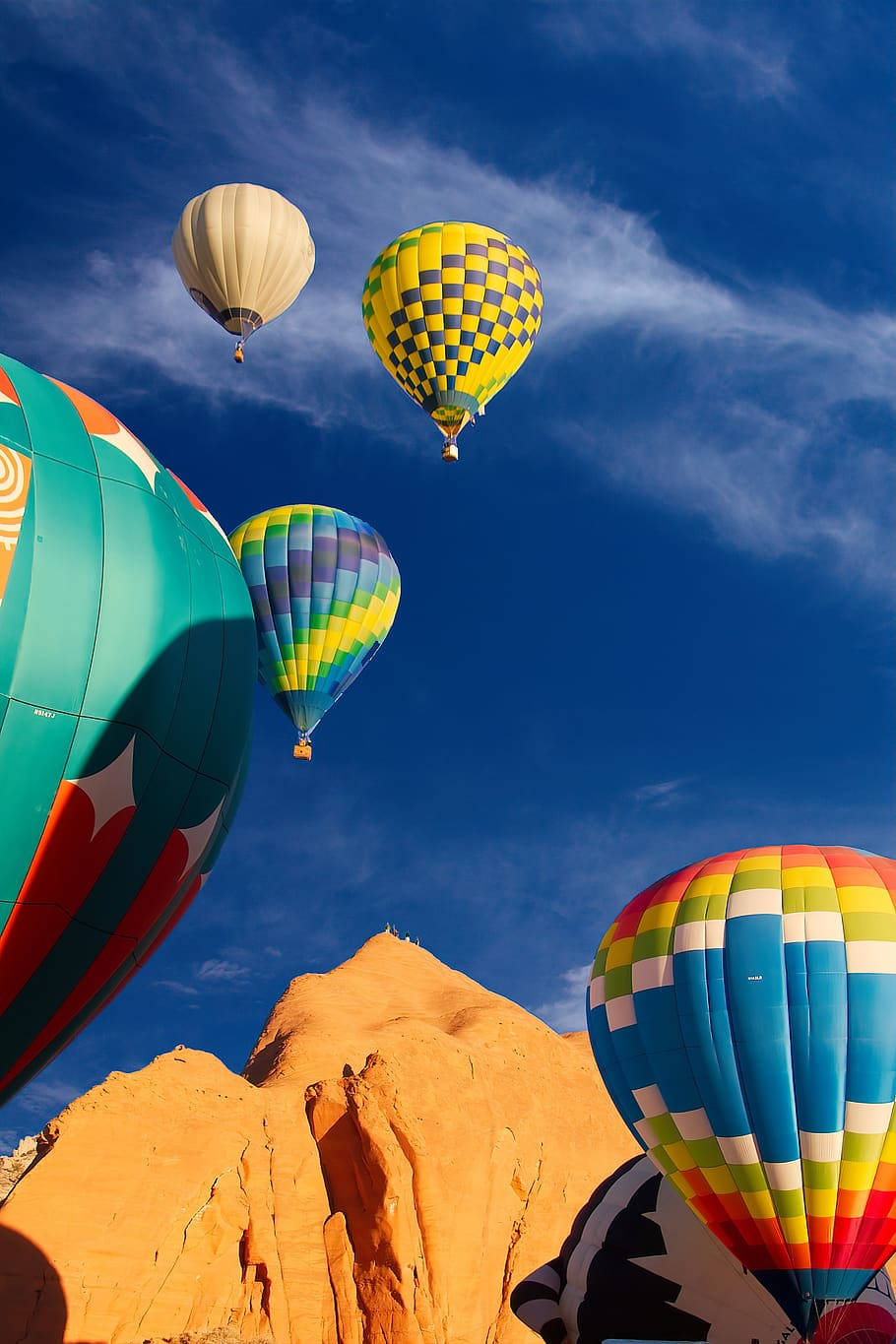 hot air balloon, vibrant hues, deep blue sky, HD Phone Wallpaper