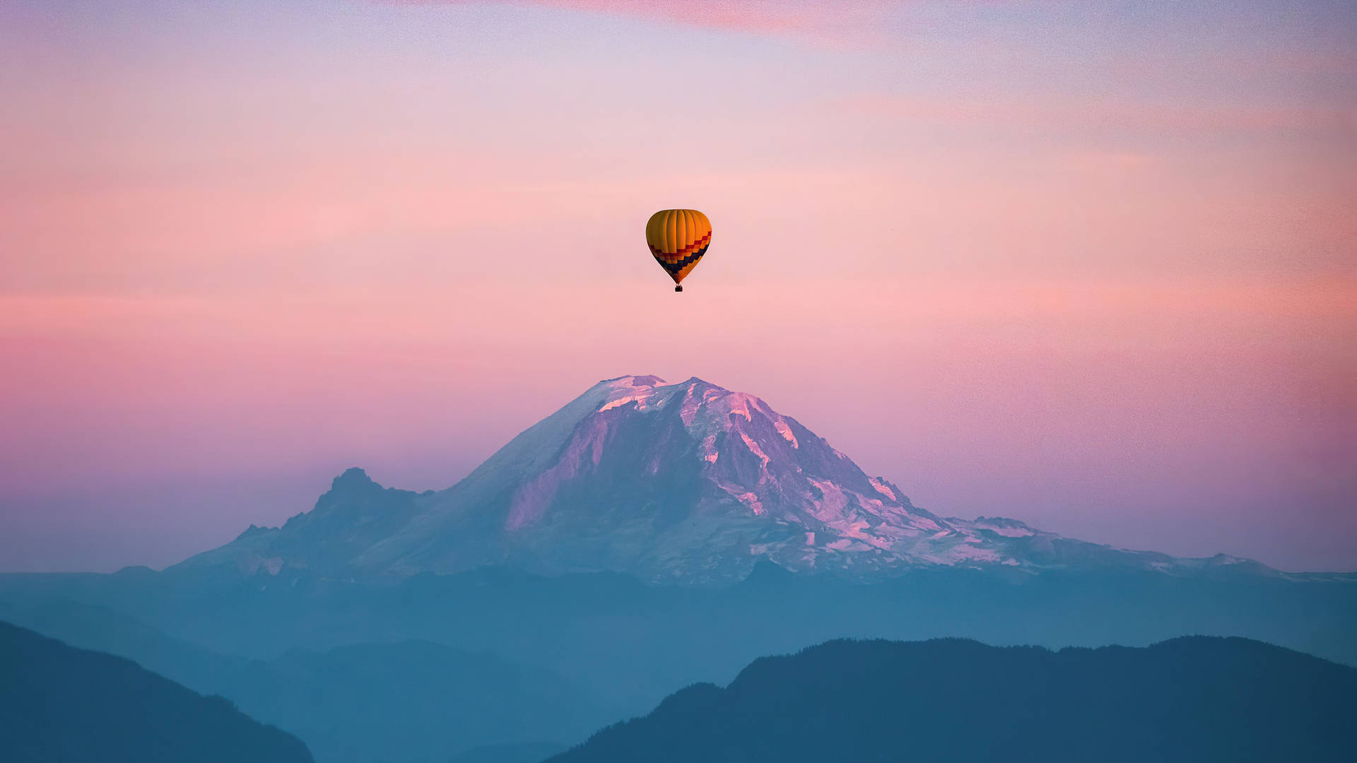 1920x1080 HD, hot air balloon, snow-capped mountain, Full HD Desktop Wallpaper