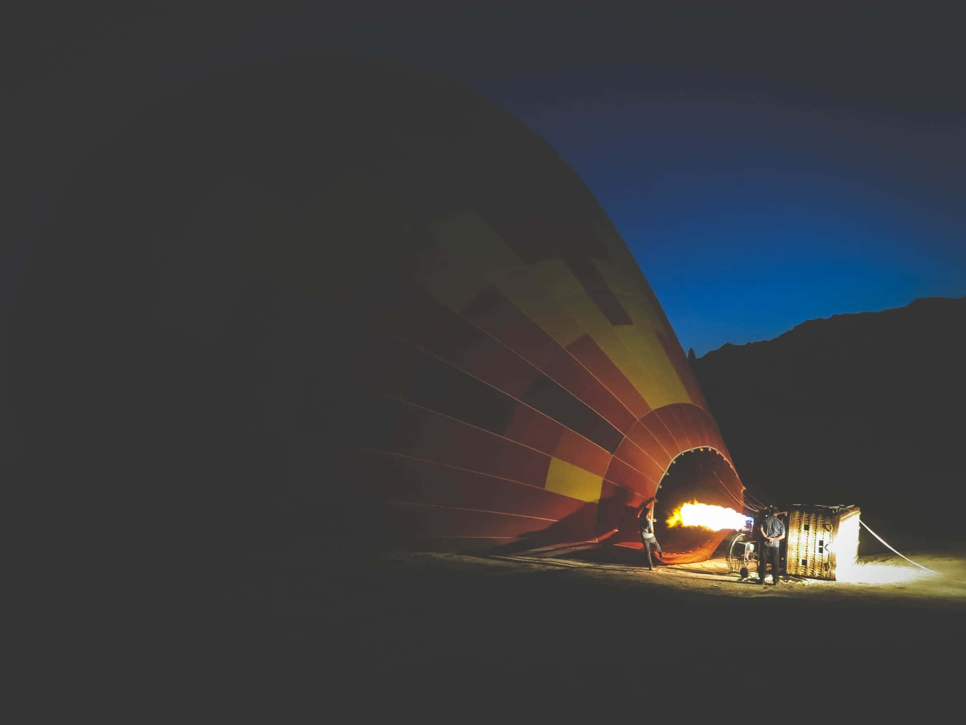 hot air balloon, dusk, flames, Full HD Desktop Wallpaper