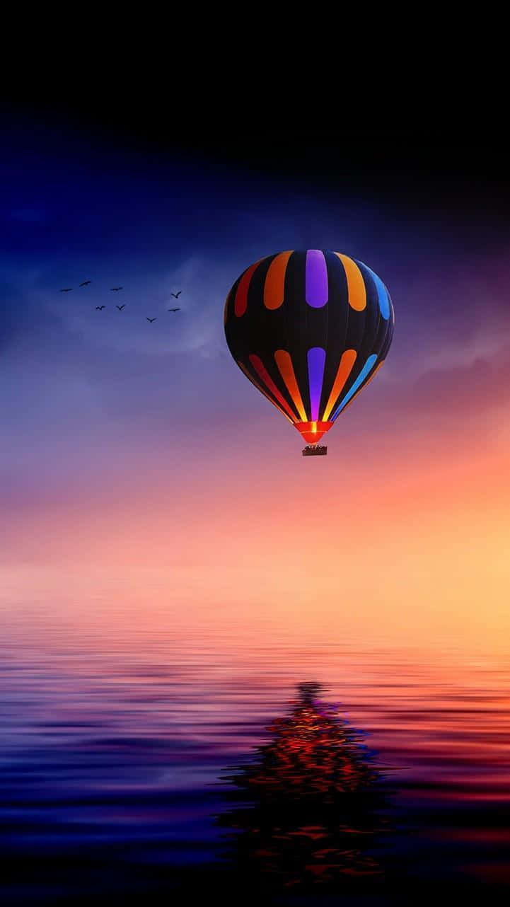 Amoled S, hot air balloon, sunset, HD Phone Wallpaper