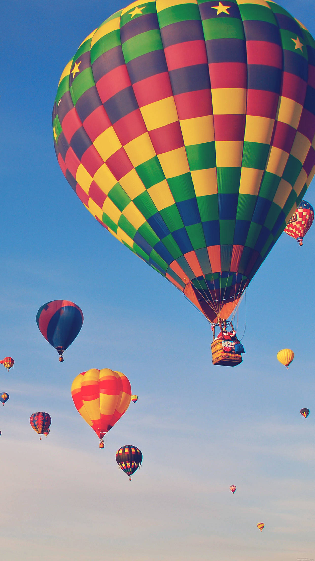 hot air balloon, vivid hues, checkered, Full HD Phone Wallpaper