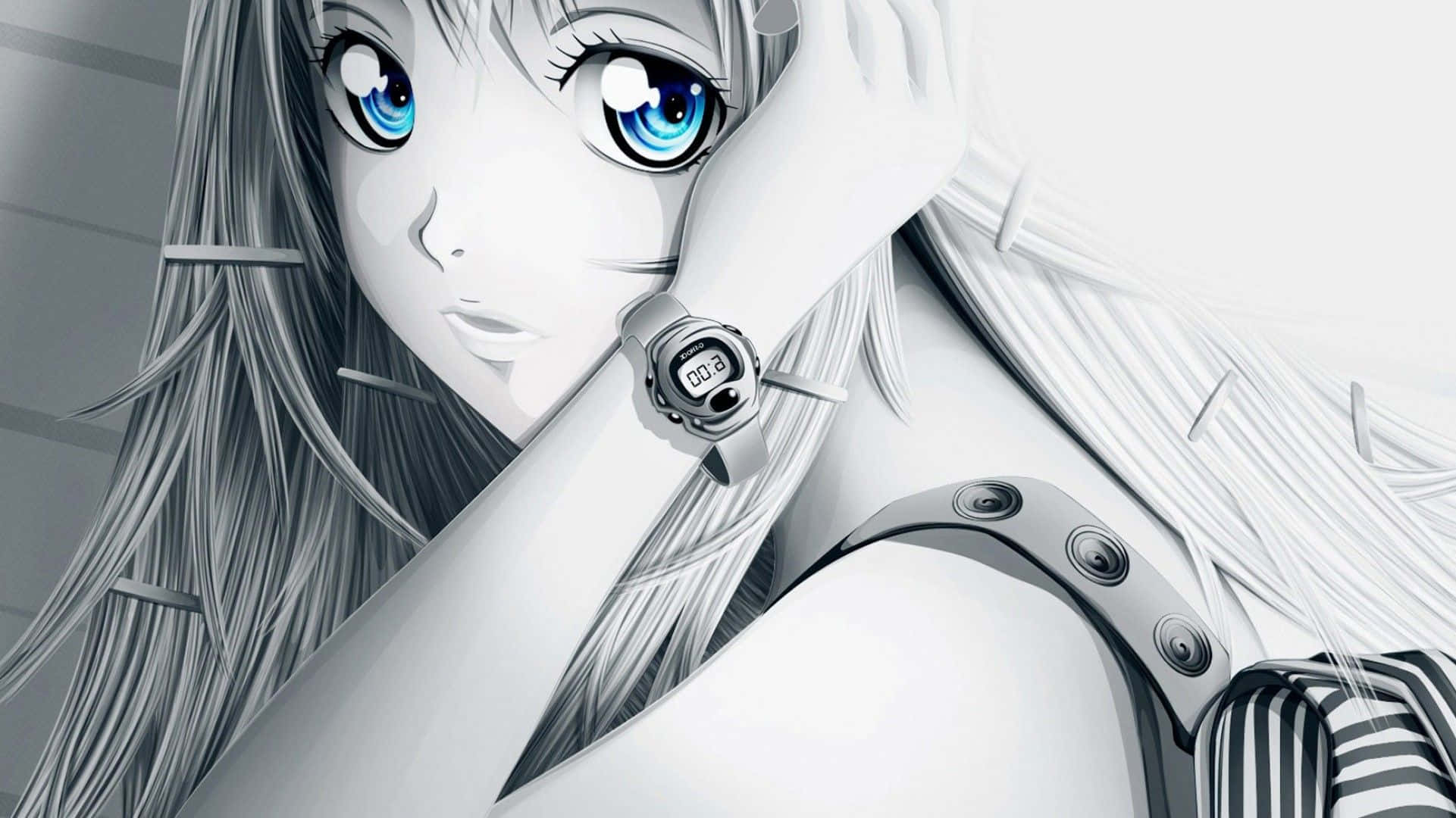 anime girl, blue eyes, silver hair, Full HD Desktop Wallpaper