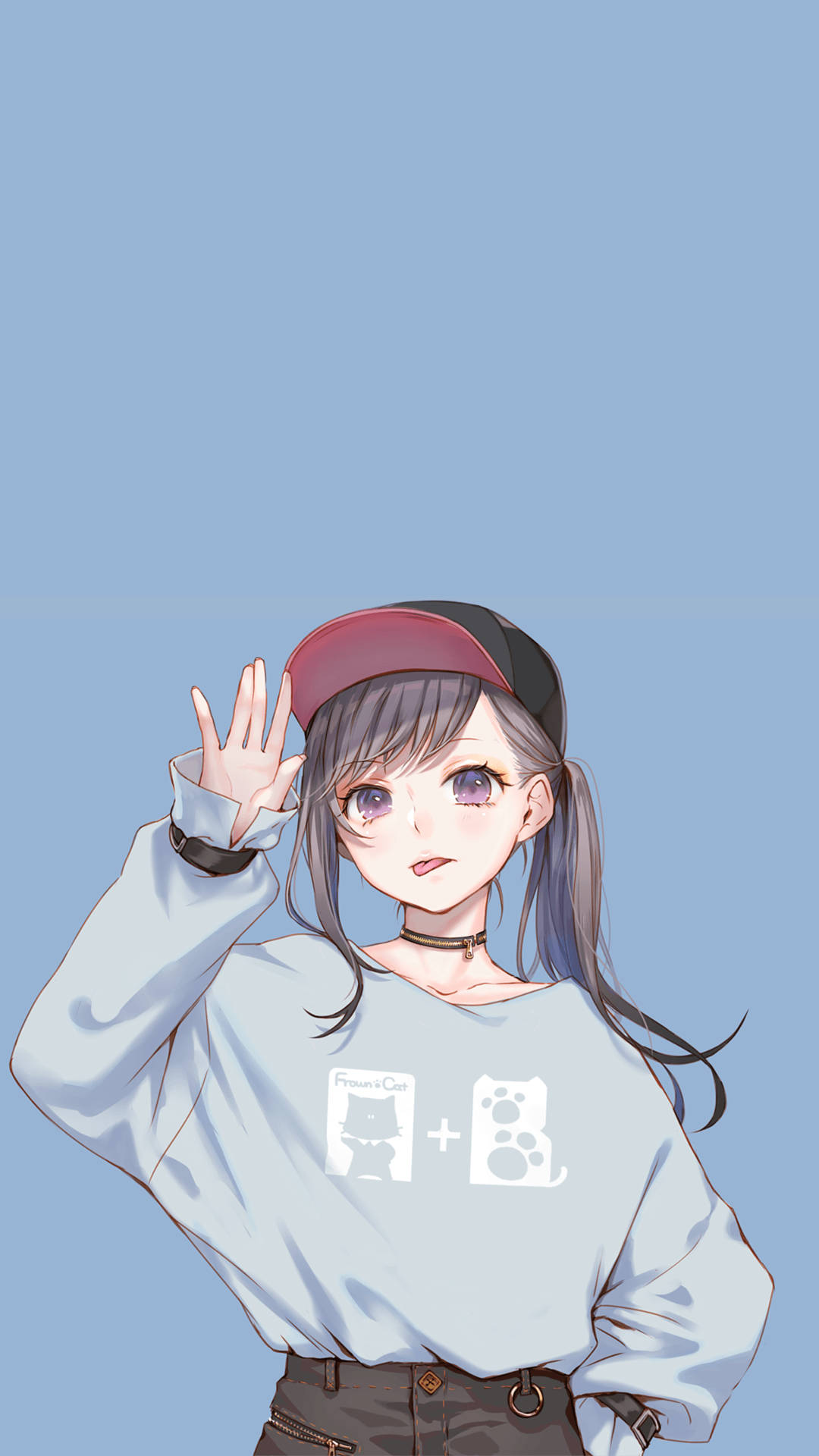 gray hair, red cap, solid blue background, Full HD Phone Wallpaper
