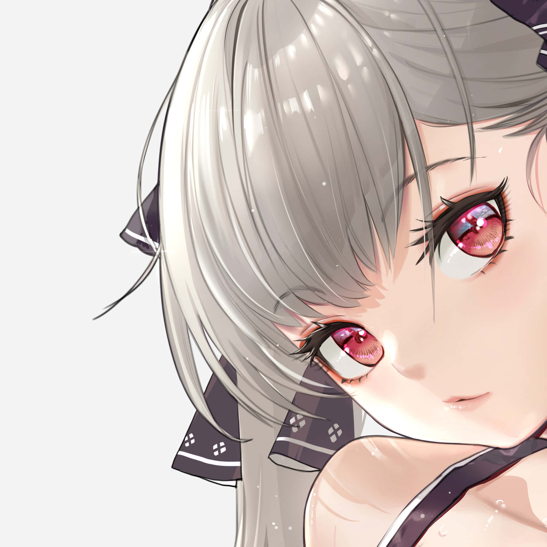 anime girl, silver hair, glowing pink eyes, Full HD Desktop Wallpaper