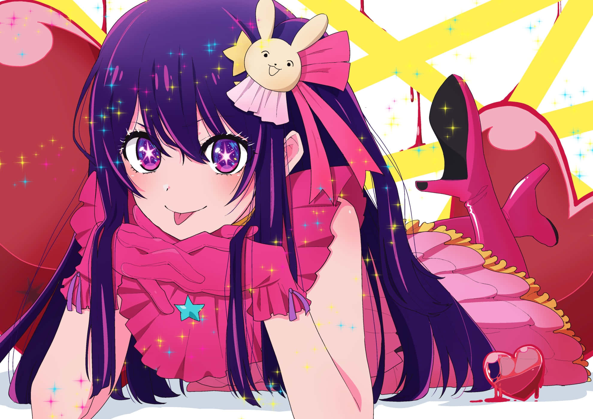 anime girl, purple hair, sparkling eyes, Full HD Desktop Wallpaper