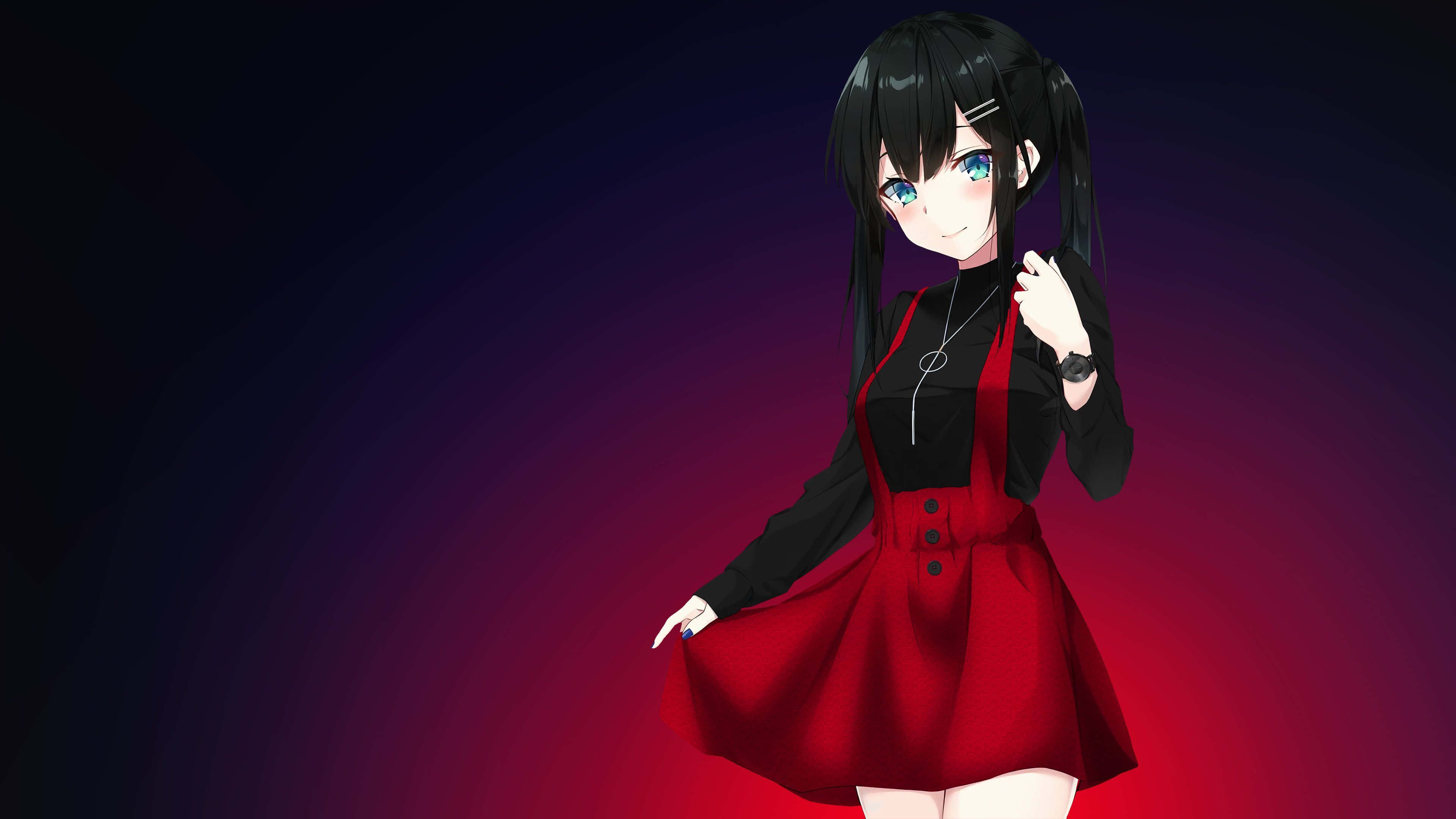 anime girl, black pigtails, blue eyes, 4K Desktop Wallpaper