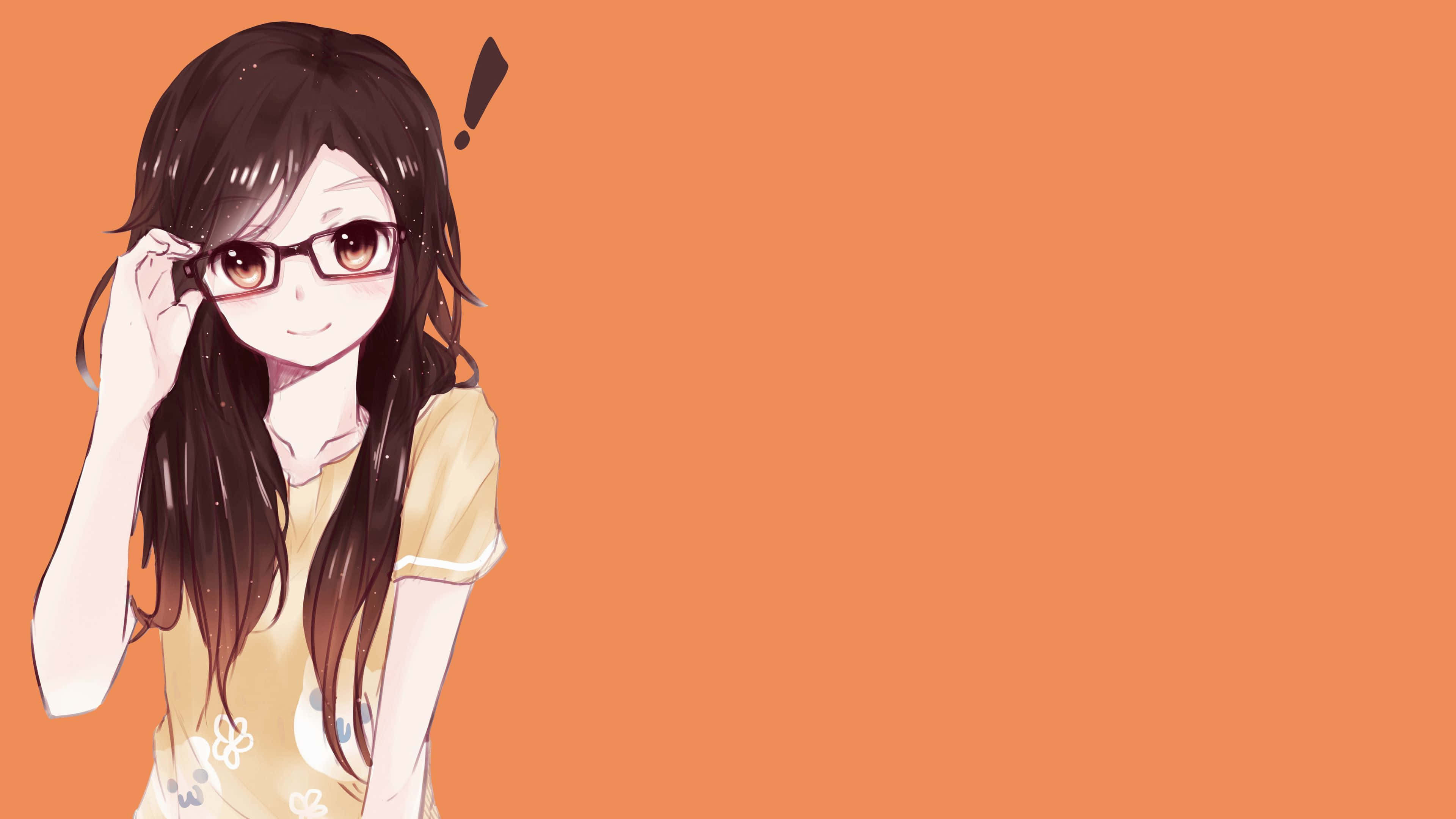 anime girl with glasses, long dark hair, adjusting her glasses, 4K Desktop Wallpaper