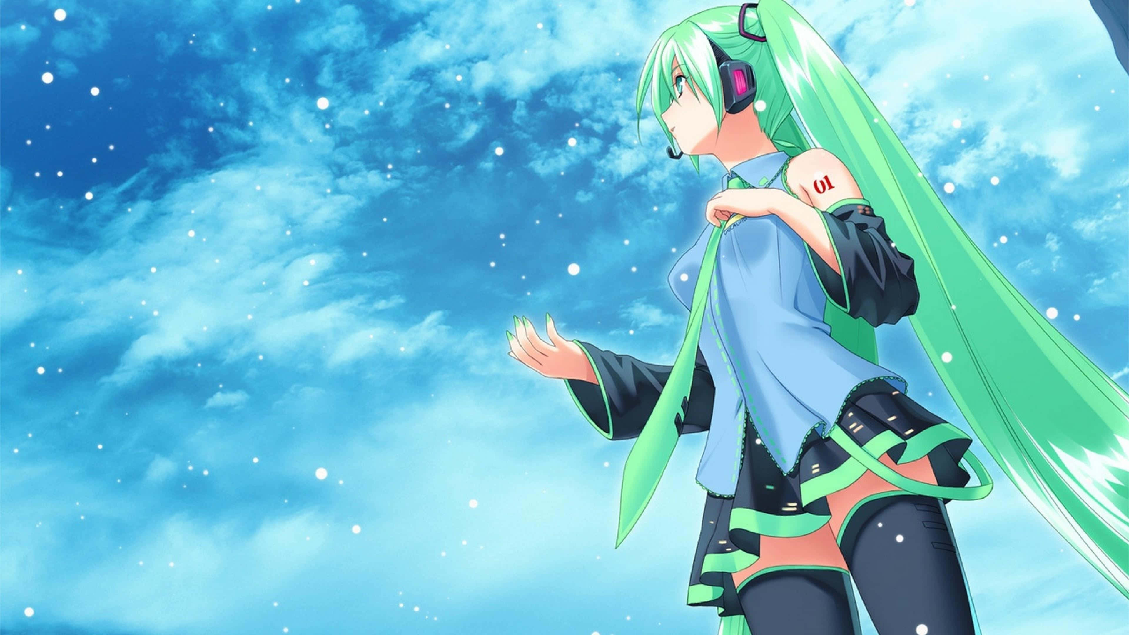 anime girl, green-haired, futuristic outfit, 4K Desktop Wallpaper