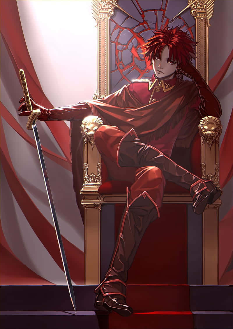 red-haired anime prince, regal red attire, golden throne, SD Phone Wallpaper
