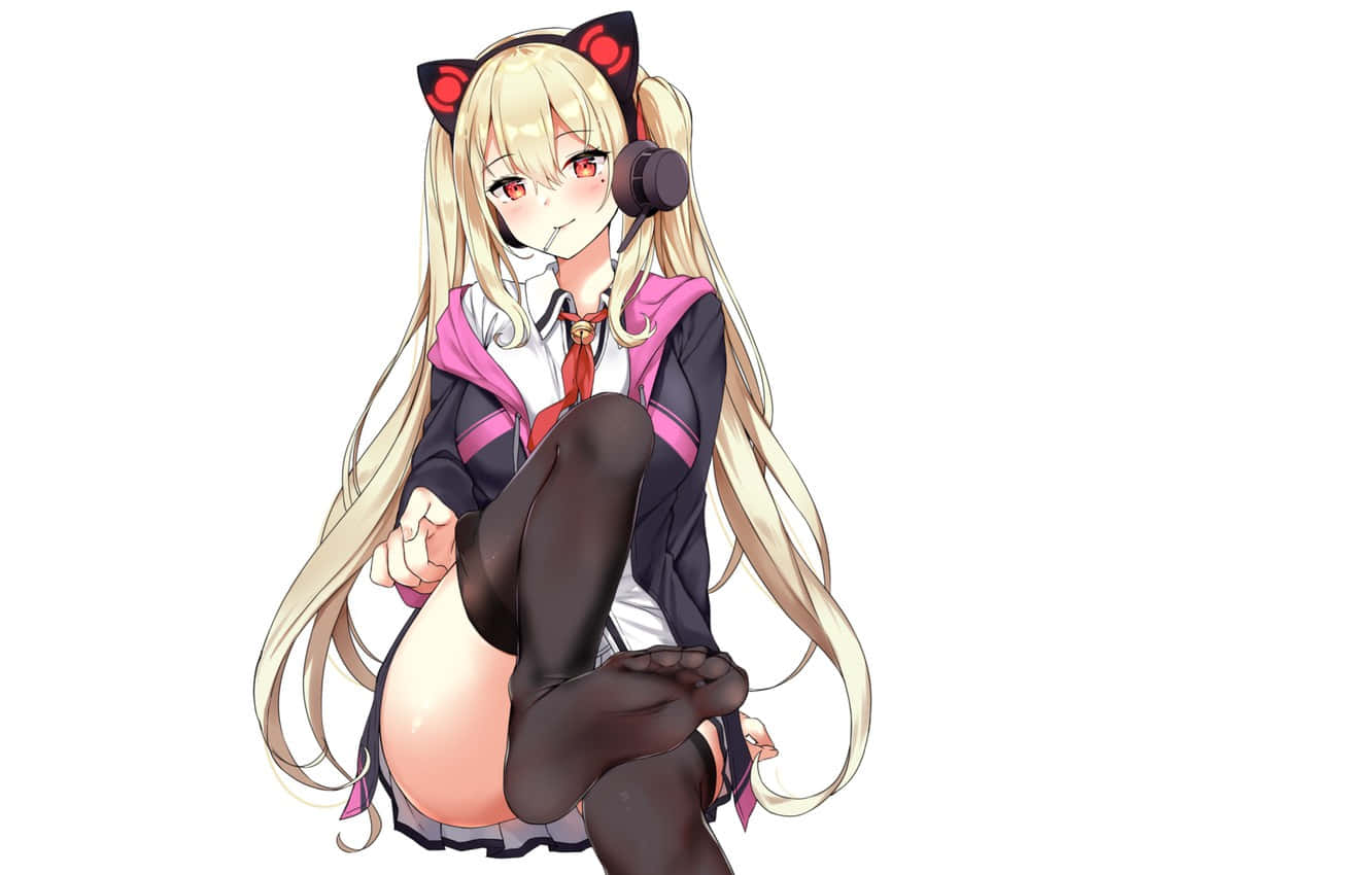 Anime Schoolgirl, Cat Ears Headphones, Blonde Hair, HD Desktop Wallpaper