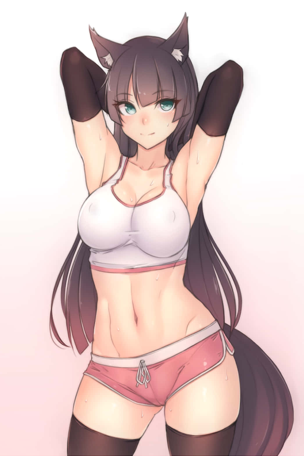 anime girl, cat ears, cat tail, HD Phone Wallpaper