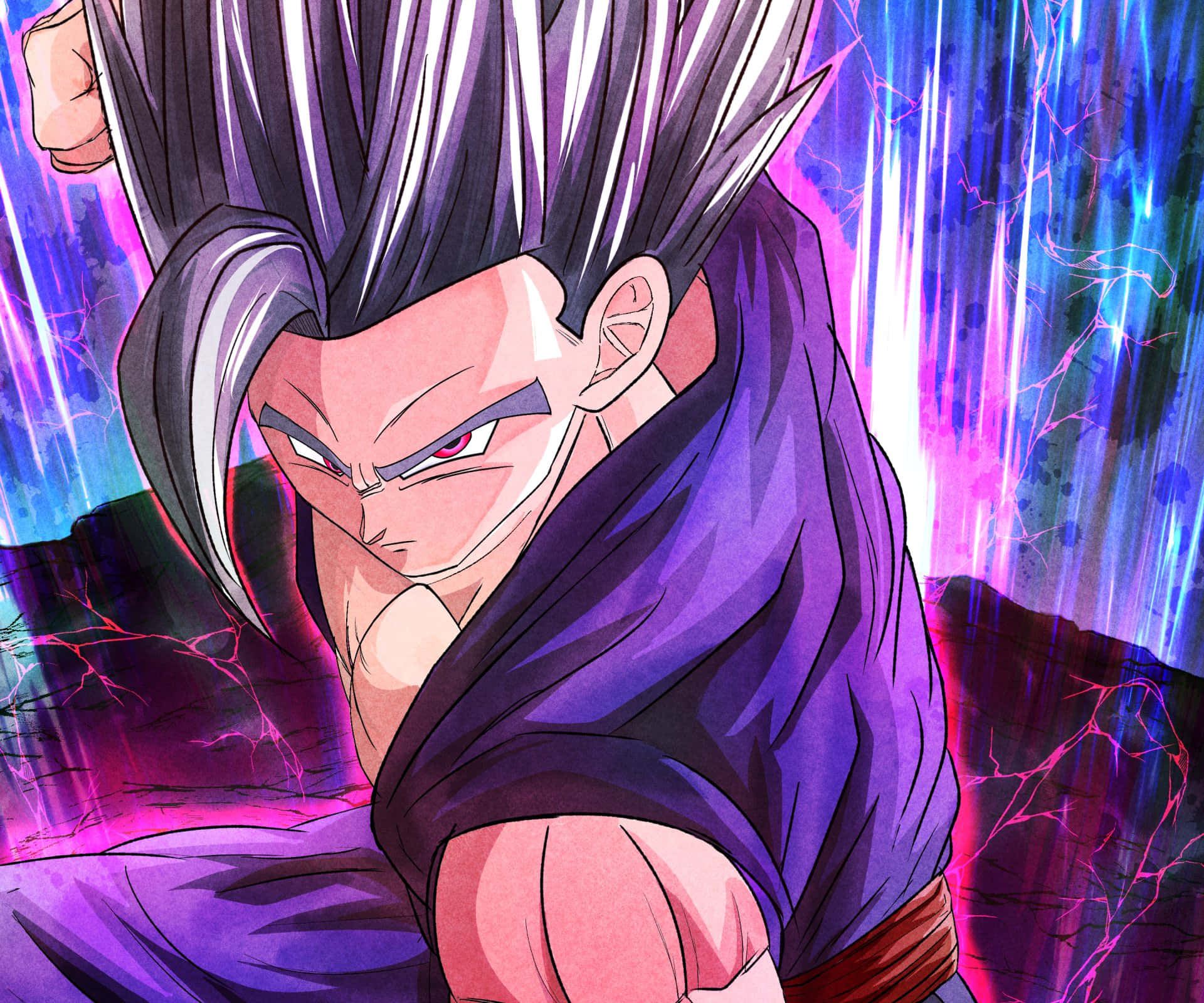 anime warrior, spiky silver hair, red eyes, Full HD Desktop Wallpaper