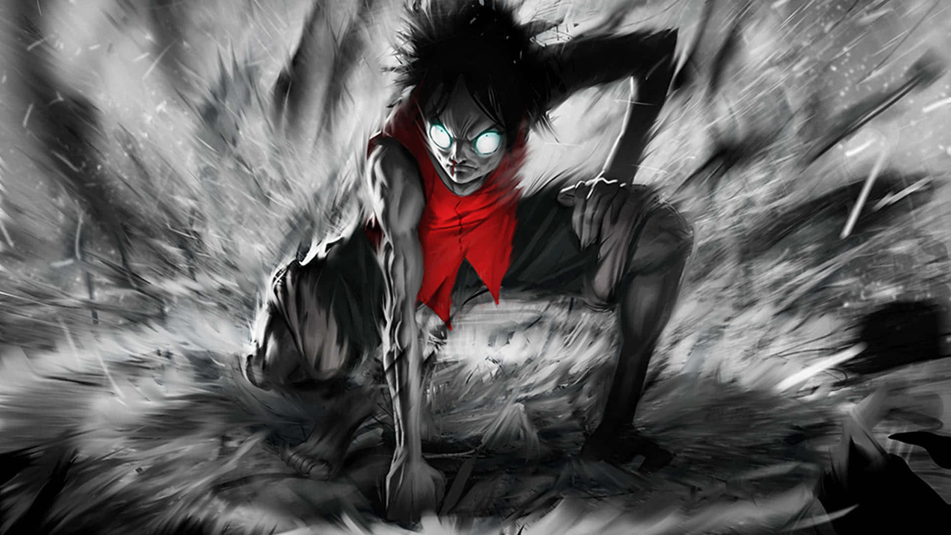 anime warrior, glowing eyes, red scarf, Full HD Desktop Wallpaper