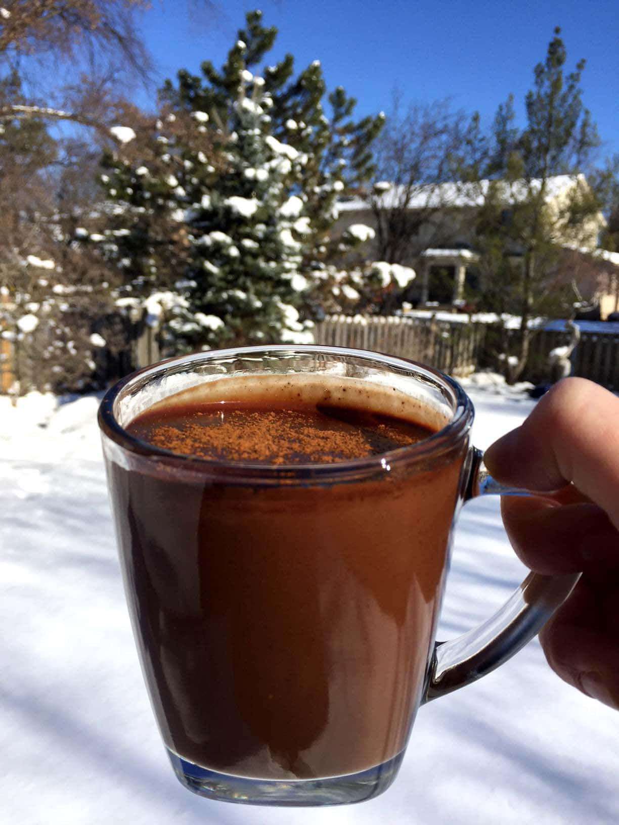 Hot Chocolate, glass mug, cinnamon dust, HD Phone Wallpaper