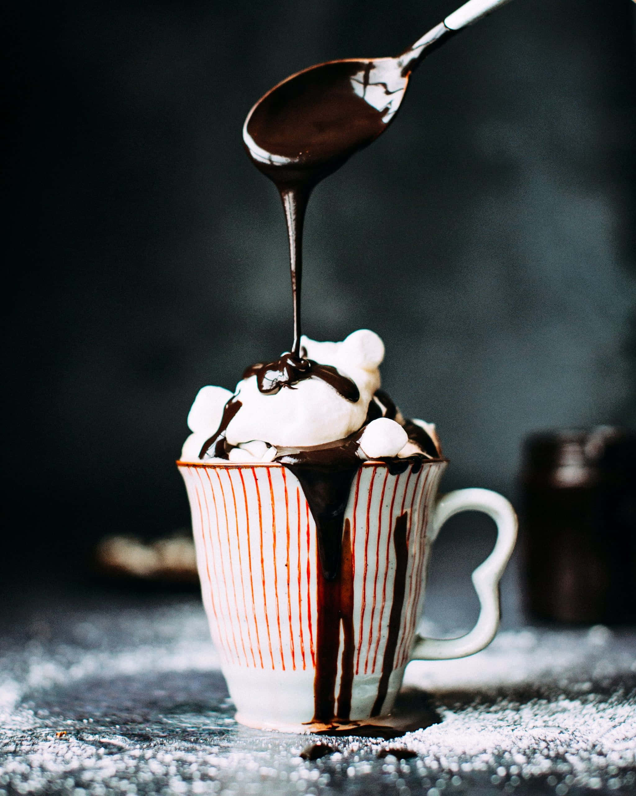 Hot Chocolate, striped mug, whipped cream, 2K Phone Wallpaper