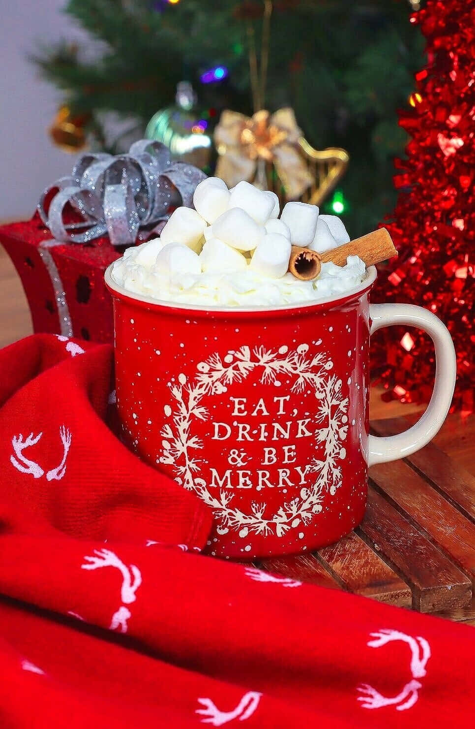 Hot Chocolate, red mug, whipped cream, HD Phone Wallpaper