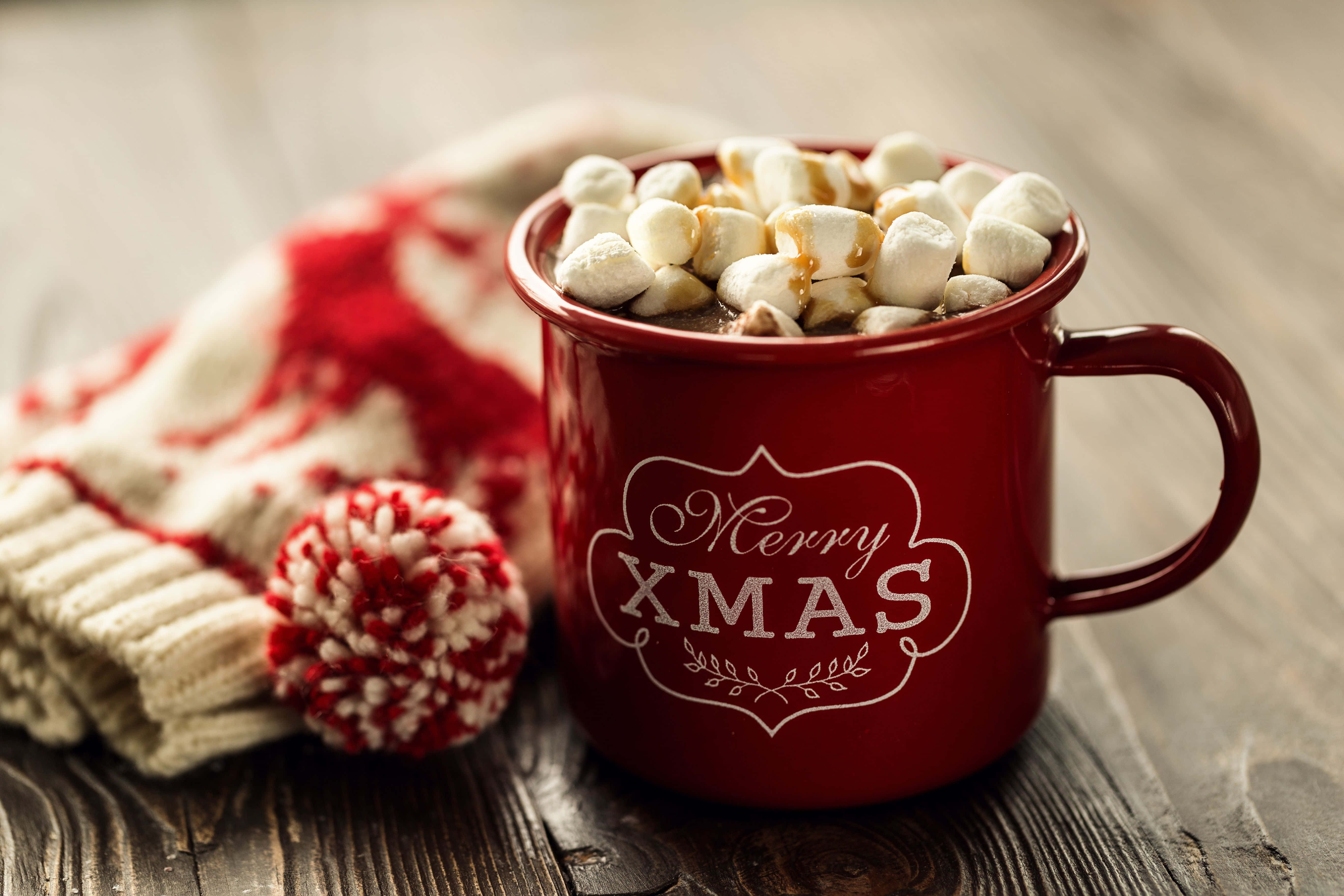 Hot Chocolate, red enamel mug, hot cocoa, 5K Desktop Wallpaper