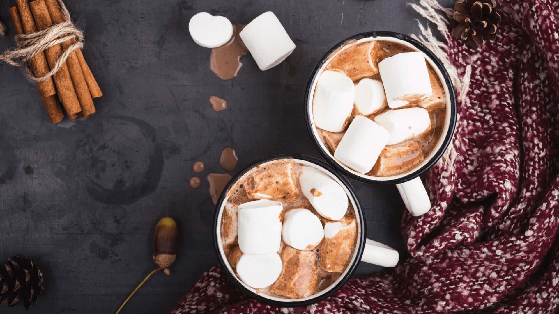 Hot Chocolate, steaming mugs, marshmallows, Full HD Desktop Wallpaper