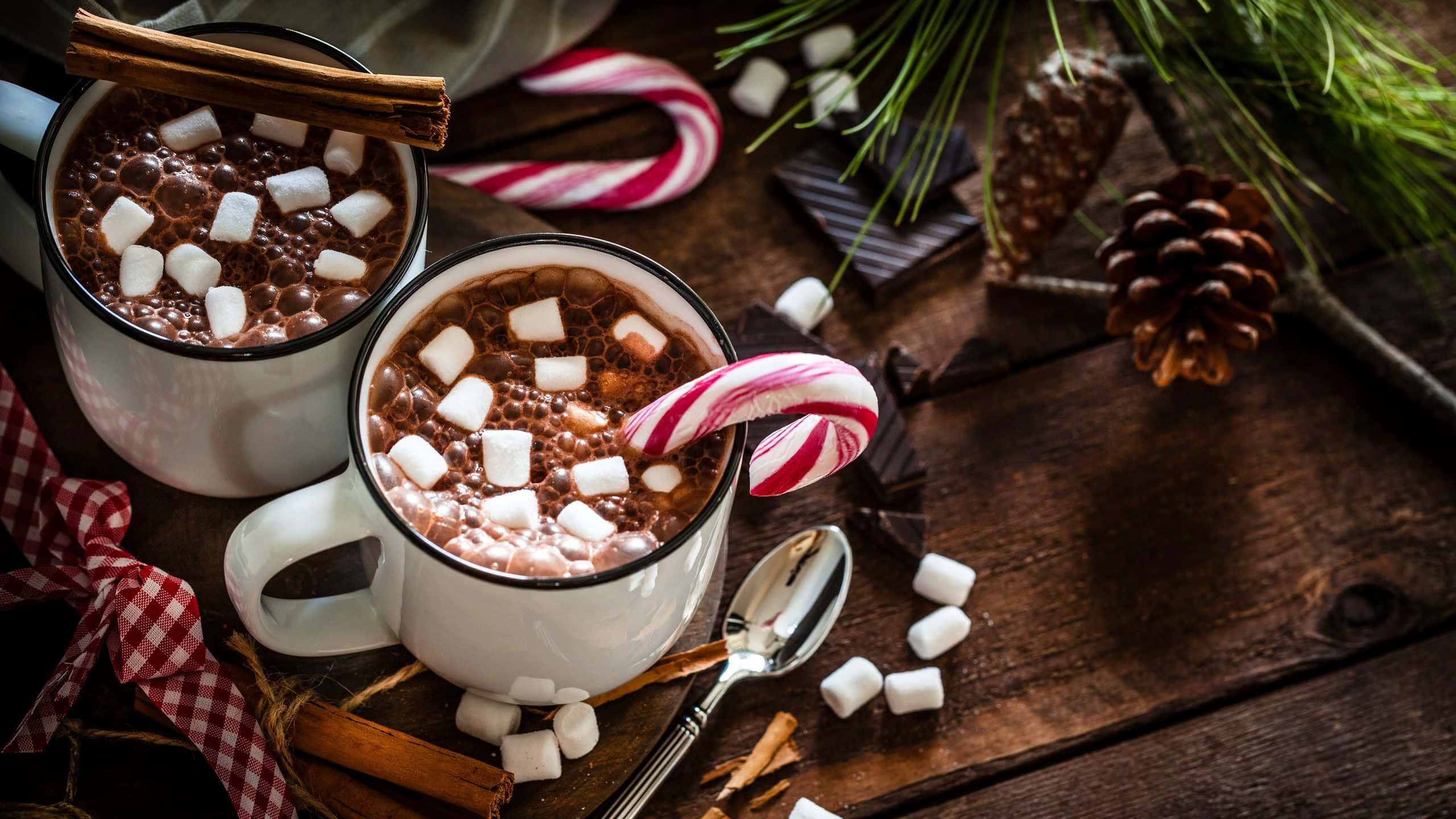Hot Chocolate, steaming mugs of hot chocolate, whipped cream, 2K Desktop Wallpaper