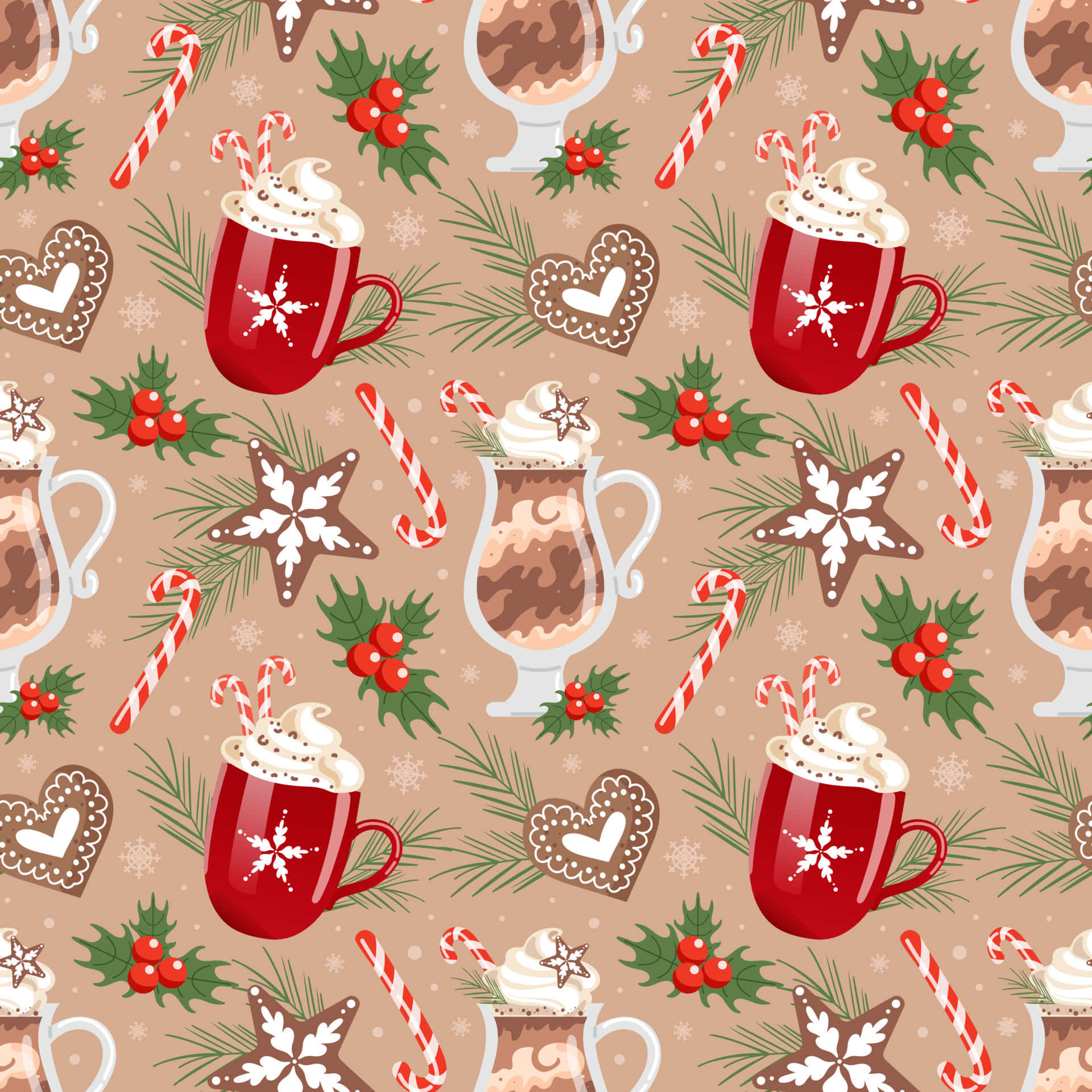 Hot Chocolate, red mugs, candy canes, Full HD Desktop Wallpaper