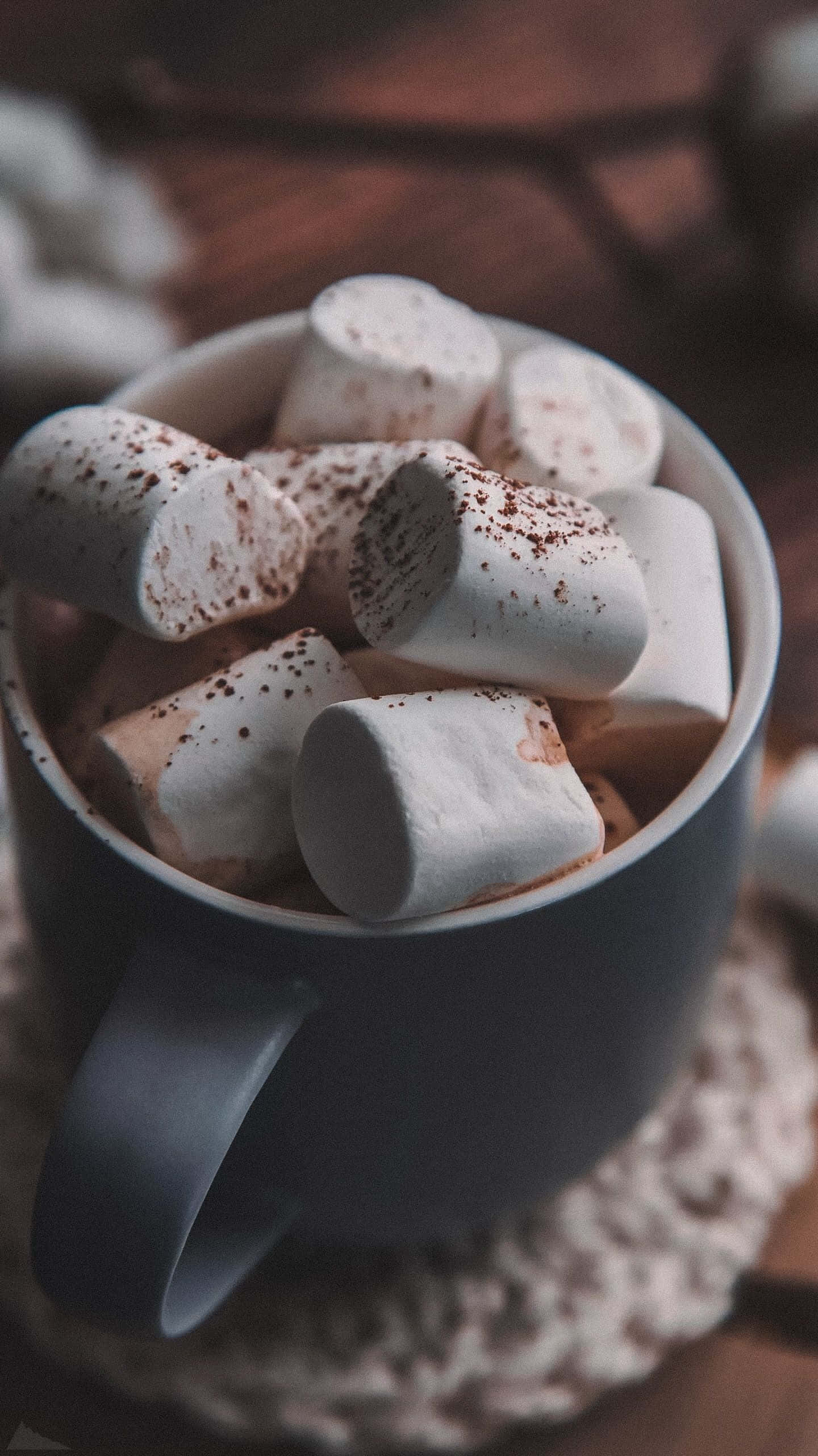 Hot Chocolate, mug, knitted coaster, 2K Phone Wallpaper