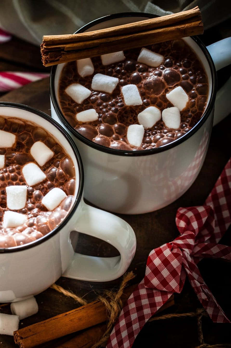 Hot Chocolate, white enamel mugs, steaming hot chocolate, HD Phone Wallpaper