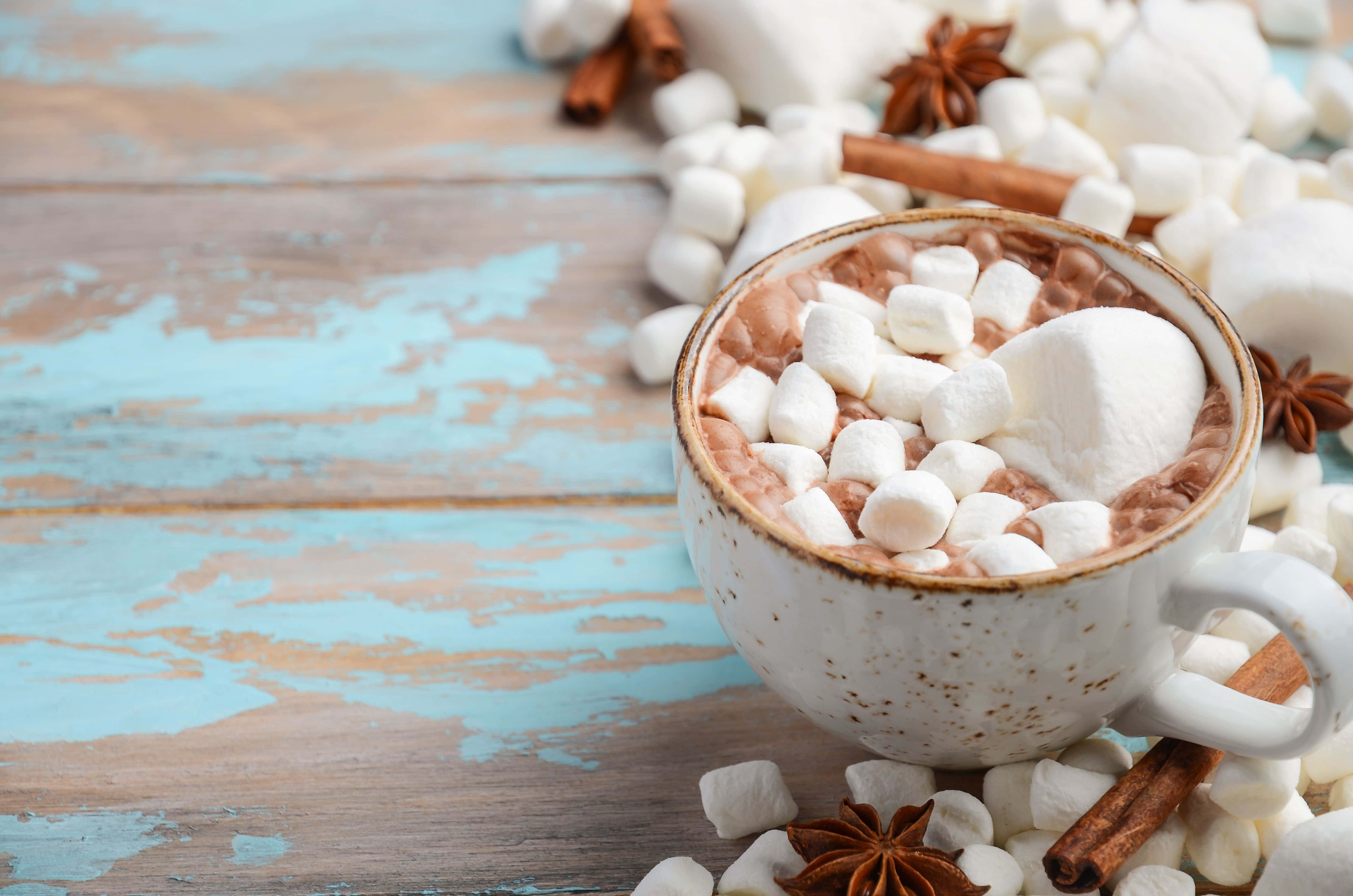 hot chocolate, mug, steaming, 4K Desktop Wallpaper