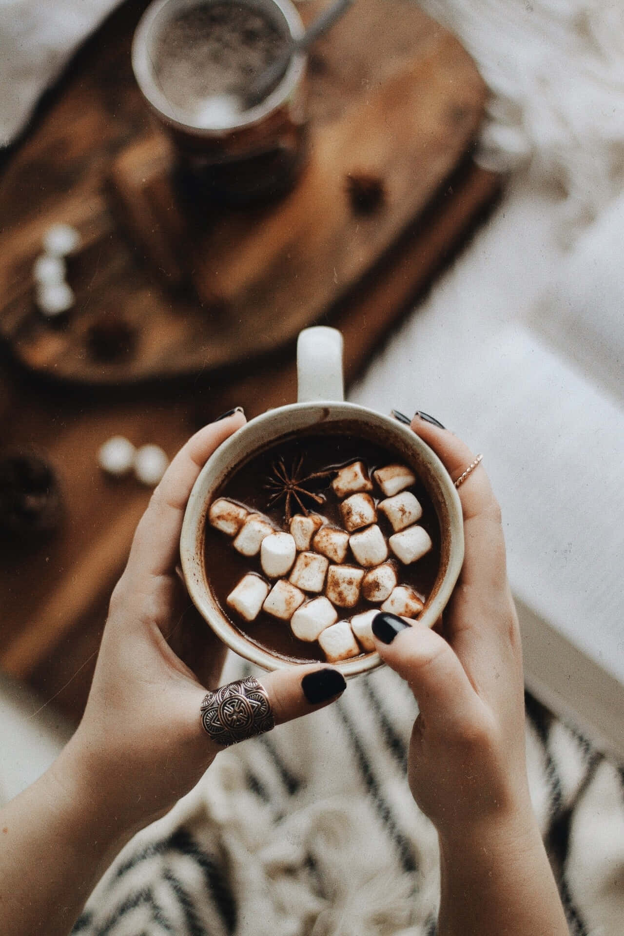 hot chocolate, marshmallows, star anise, Full HD Phone Wallpaper