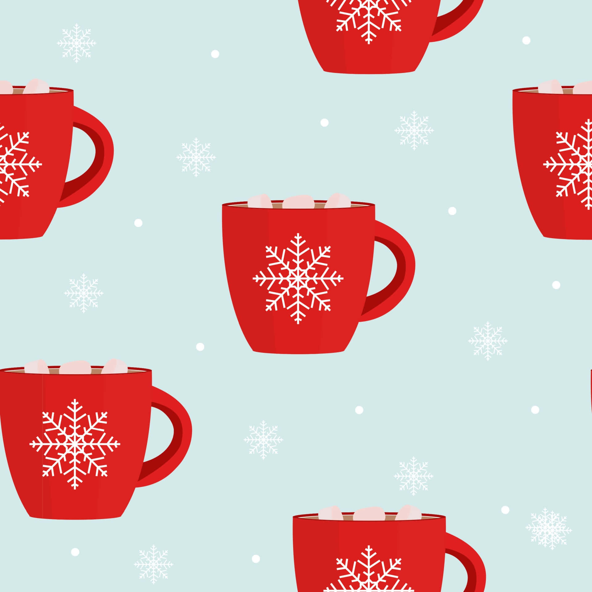 Hot Chocolate, red mugs, snowflakes, Full HD Desktop Wallpaper