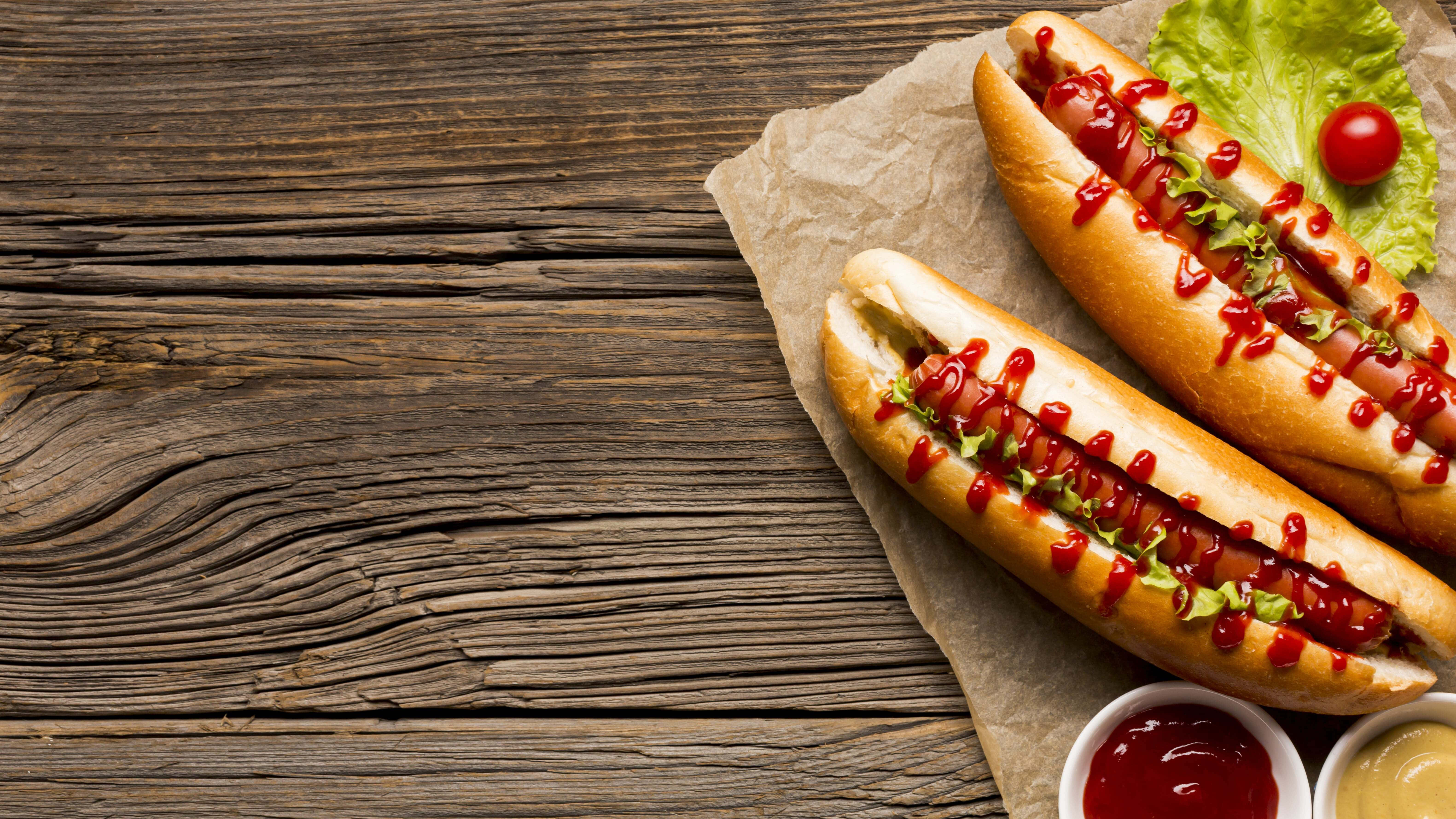 hot dog, ketchup, mustard, 5K Desktop Wallpaper