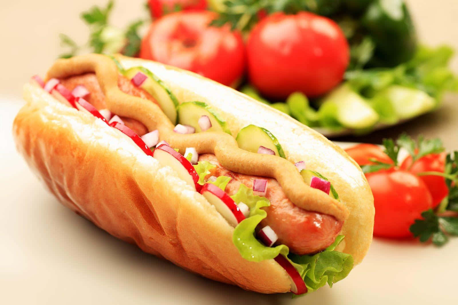 hot dog, soft bun, mustard, HD Desktop Wallpaper