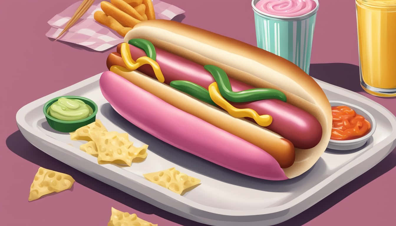 classic hot dog meal, pink bun, green yellow mustard, HD Desktop Wallpaper