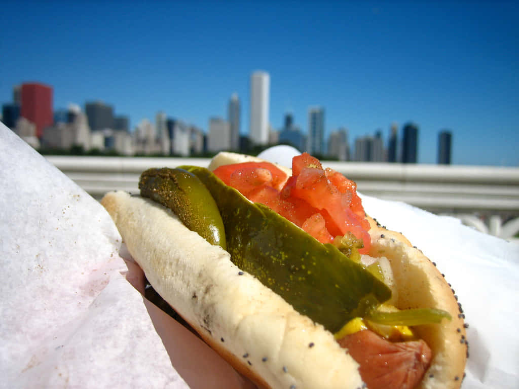 city skyline, clear blue sky, hot dog, SD Desktop Wallpaper