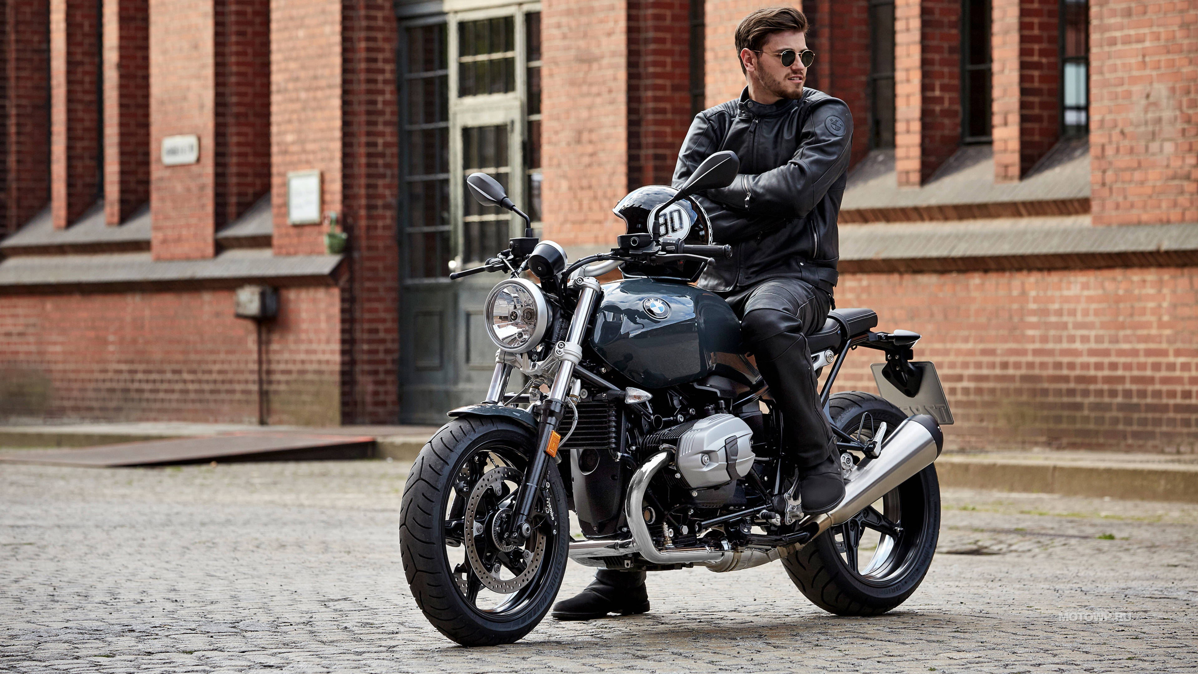black leather jacket, sunglasses, sleek black motorcycle, 4K Desktop Wallpaper