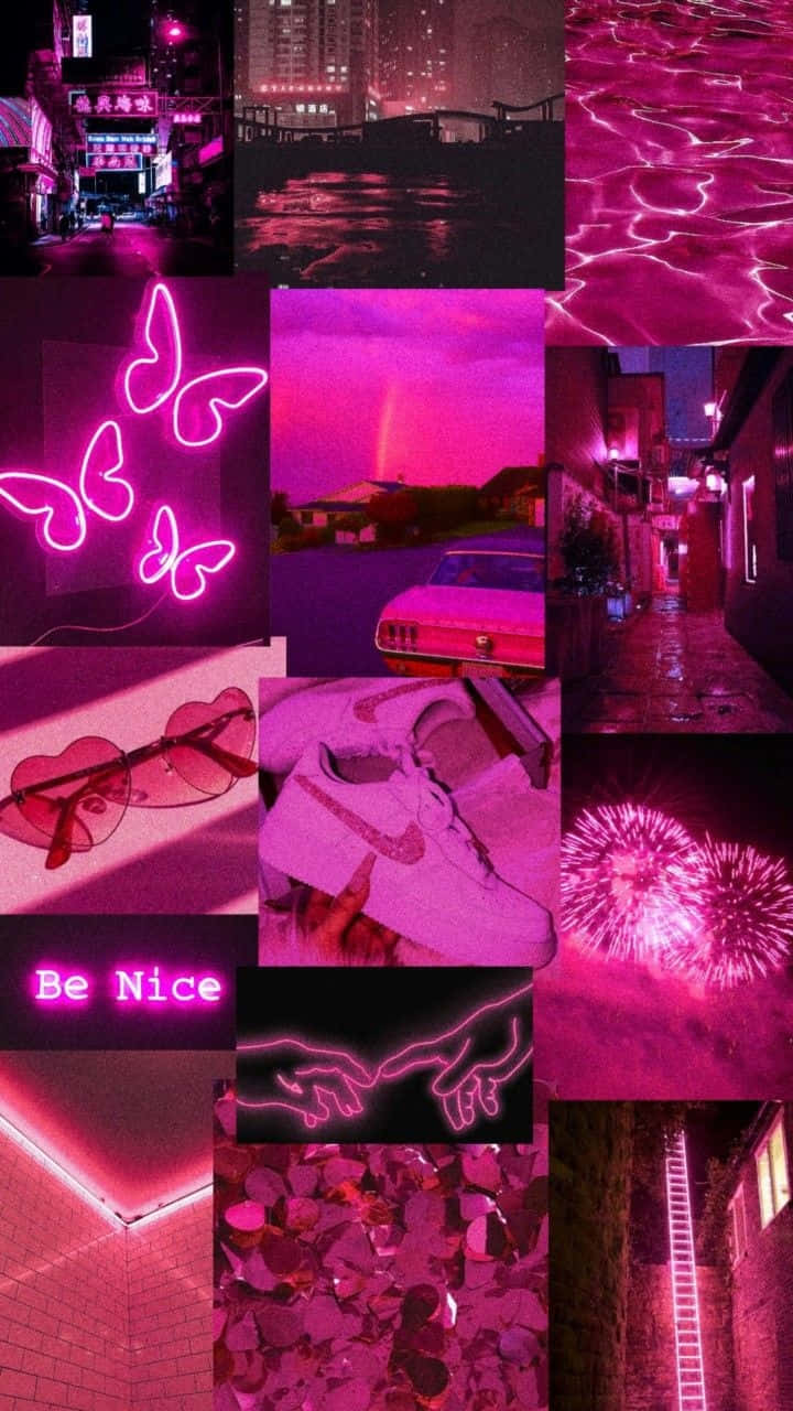 Hot Pink Aesthetic, neon butterflies, rainbows, HD Phone Wallpaper