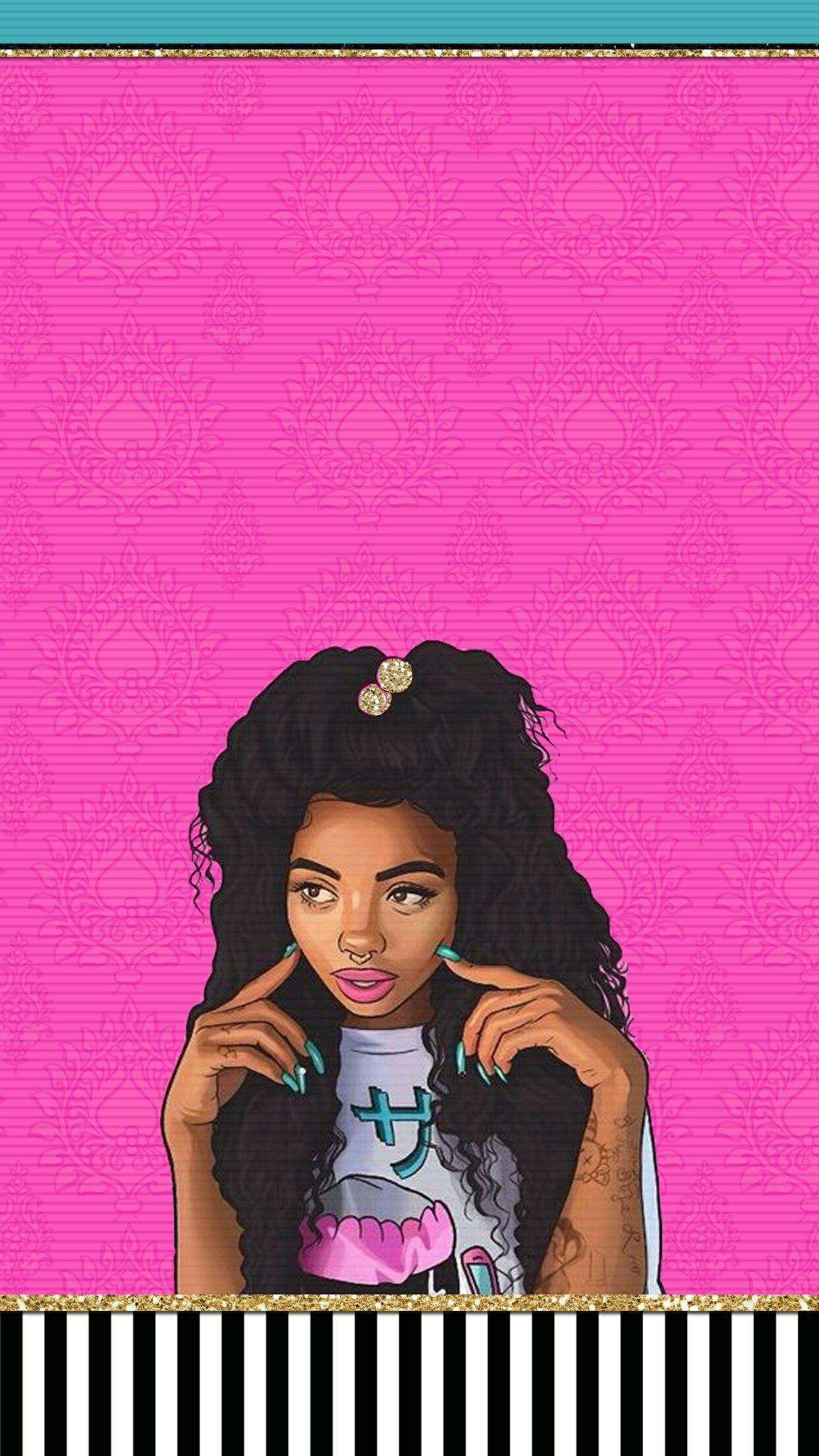 Black Girl Baddie, hot pink backdrop, vibrant pink damask background, Full HD Phone Wallpaper