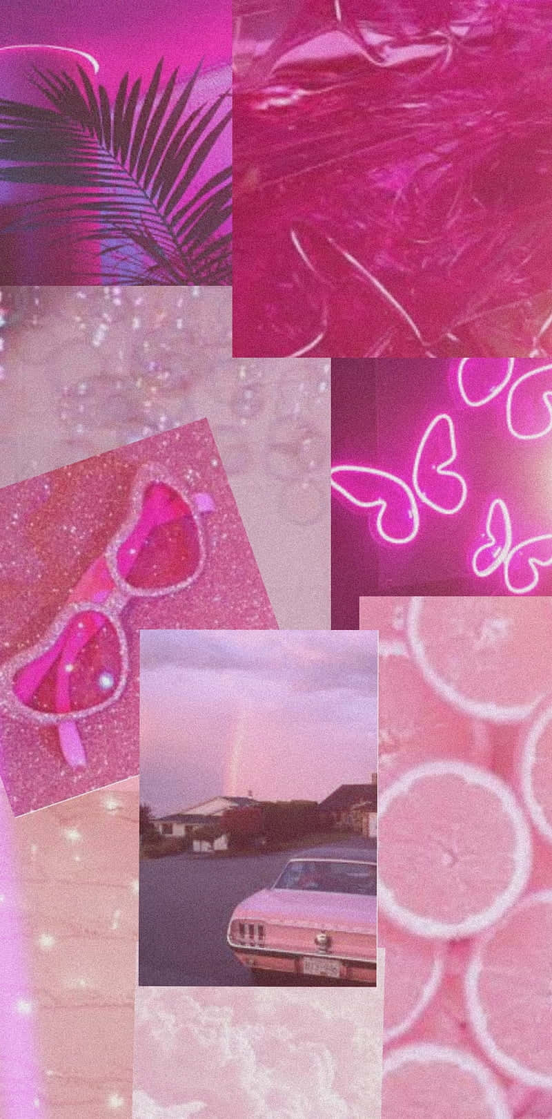 Hot Pink Aesthetic, neon butterflies, glittery sunglasses, HD Phone Wallpaper